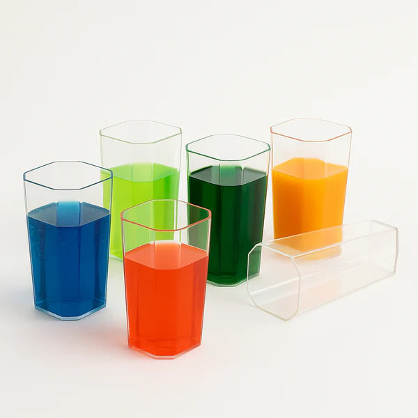 Unbreakable Stylish Transparent Square Design Waterjuicebeerwine Tumbler Plastic Glass Set ( 300 Ml Pack Of 6) - Happy Price - Image 3