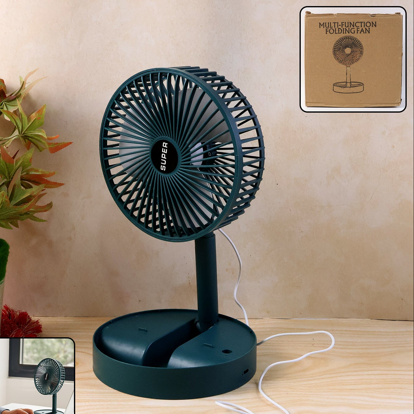 Foldable USB Mini Desk Fan - Adjustable Height & Angle, Quiet Operation (1 Pc) - Happy Price - Image 1