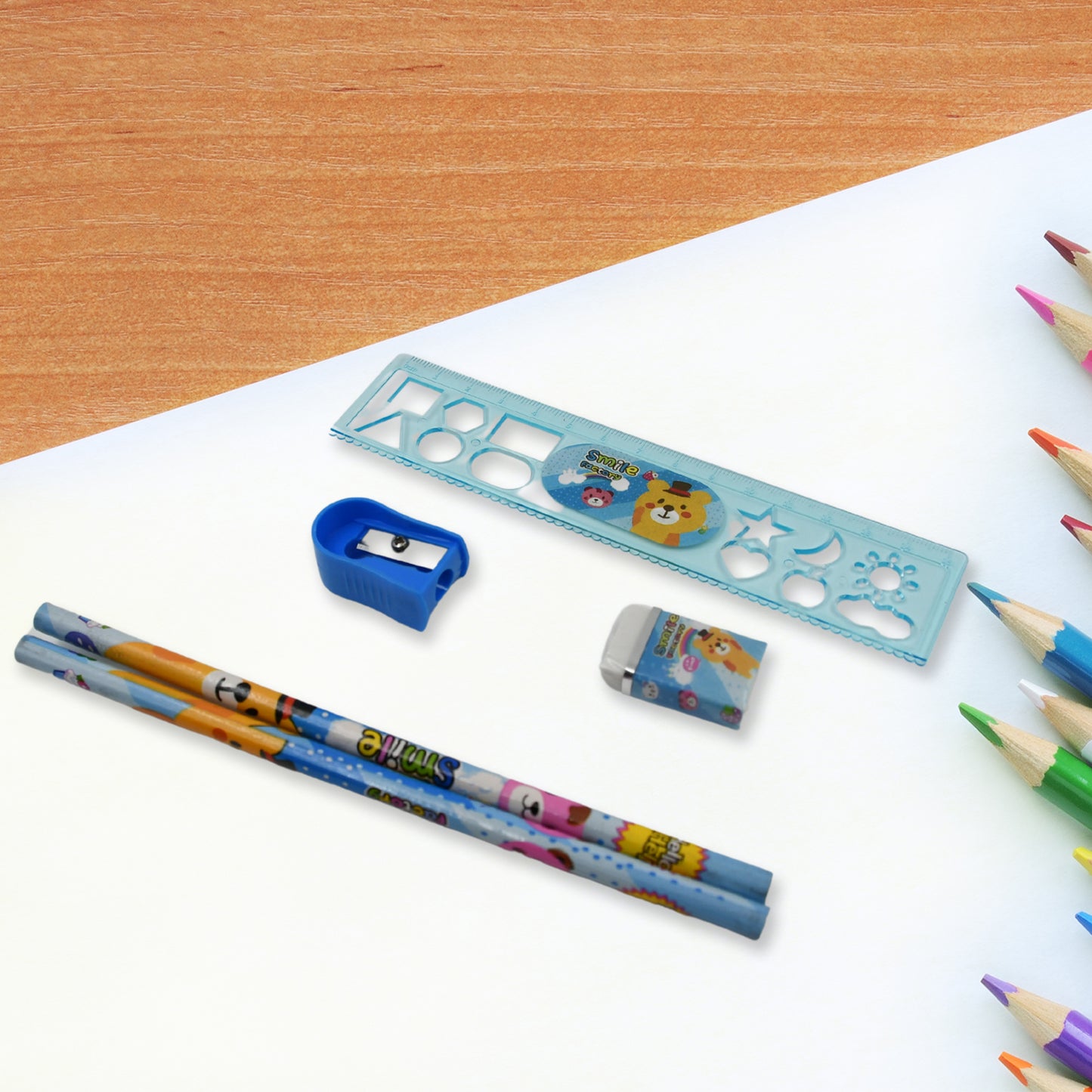 Stationery Kit For Kids - Stationery Set Includes Wooden Pencil Sharpener Pencil And Eraser Set Birthday Return Gift For Kids Boys Girls 2 Pencil 1 Scale 1 Notebook1 Sharpener 1 Eraser  With Zip Bag (6 Pcs Set) - Happy Price - Image 2