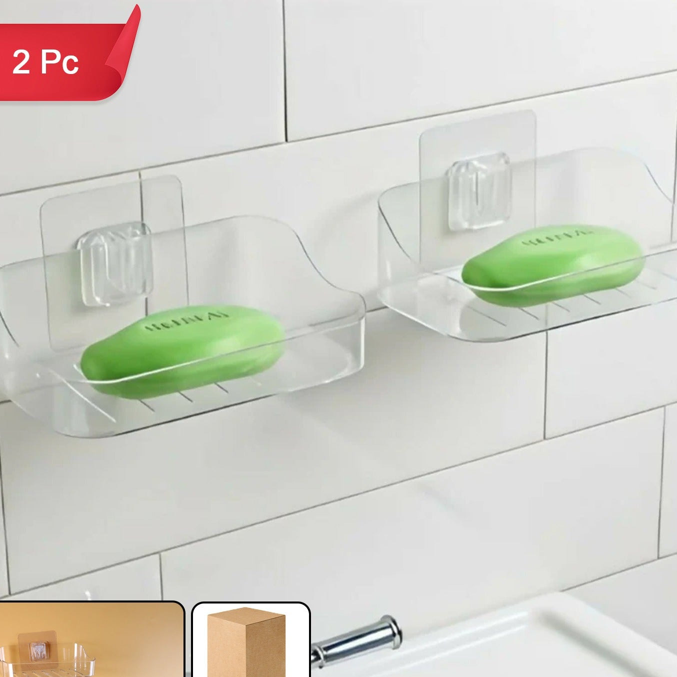 Set of 2 Transparent Wall-Mounted Soap Holders with Suction Cups - Happy Price - Image 1