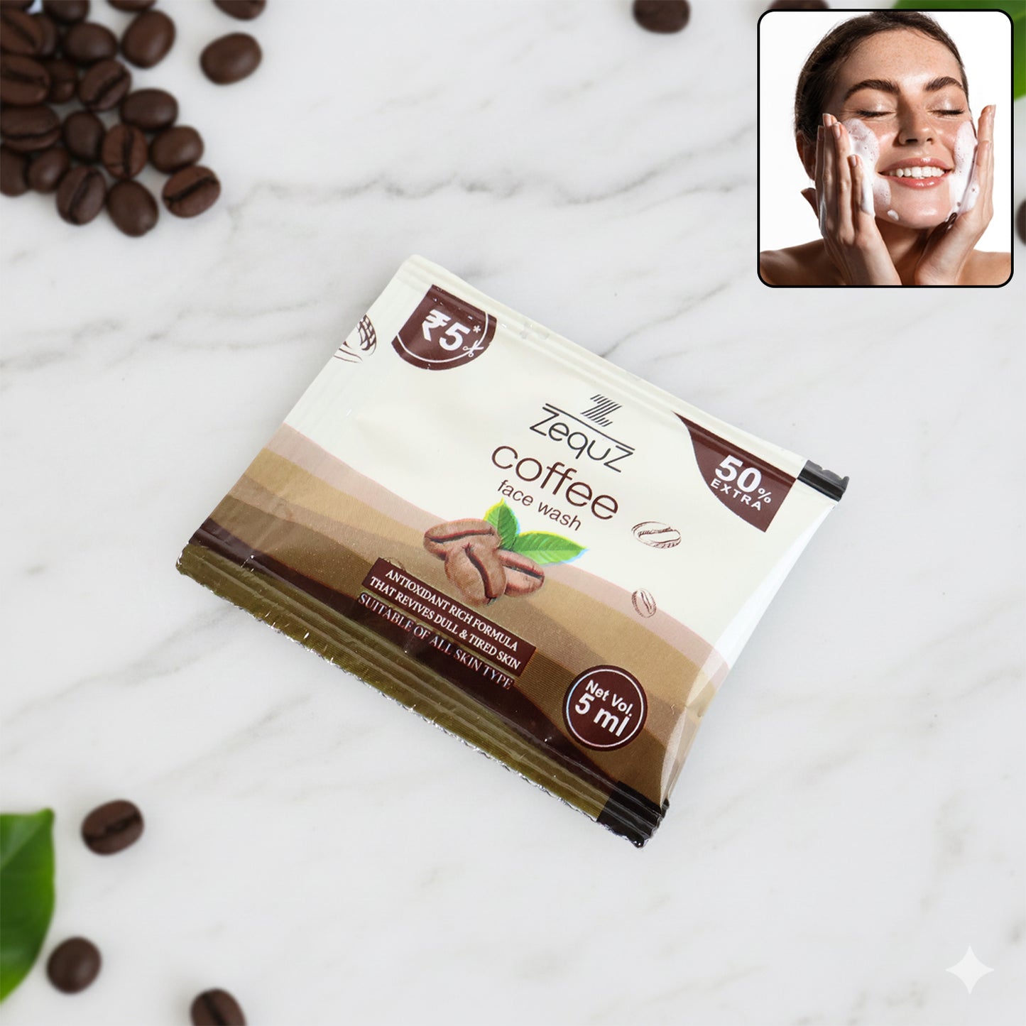 Zequz Coffee Face Wash Sachet - 5 ml, 1 Pc | Revitalizing Daily Cleanser - Happy Price - Image 2