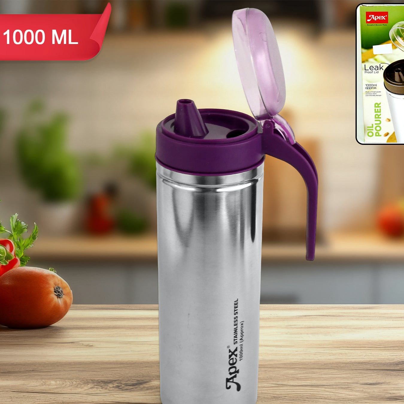 Apex 1000ml Approx. Stainless Steel Oil Pourer (1 Pc) - Happy Price - Image 1