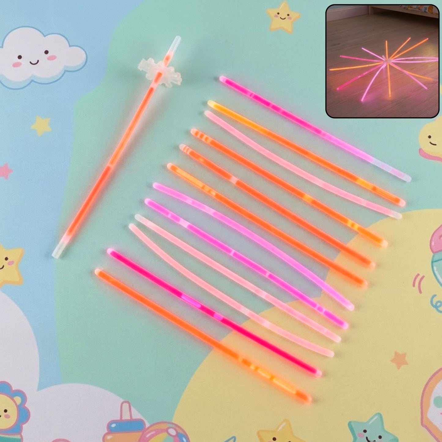 Neon Glow Stick Toy Set for Kids - 13 Flexible Wands with Connector - Happy Price - Image 2