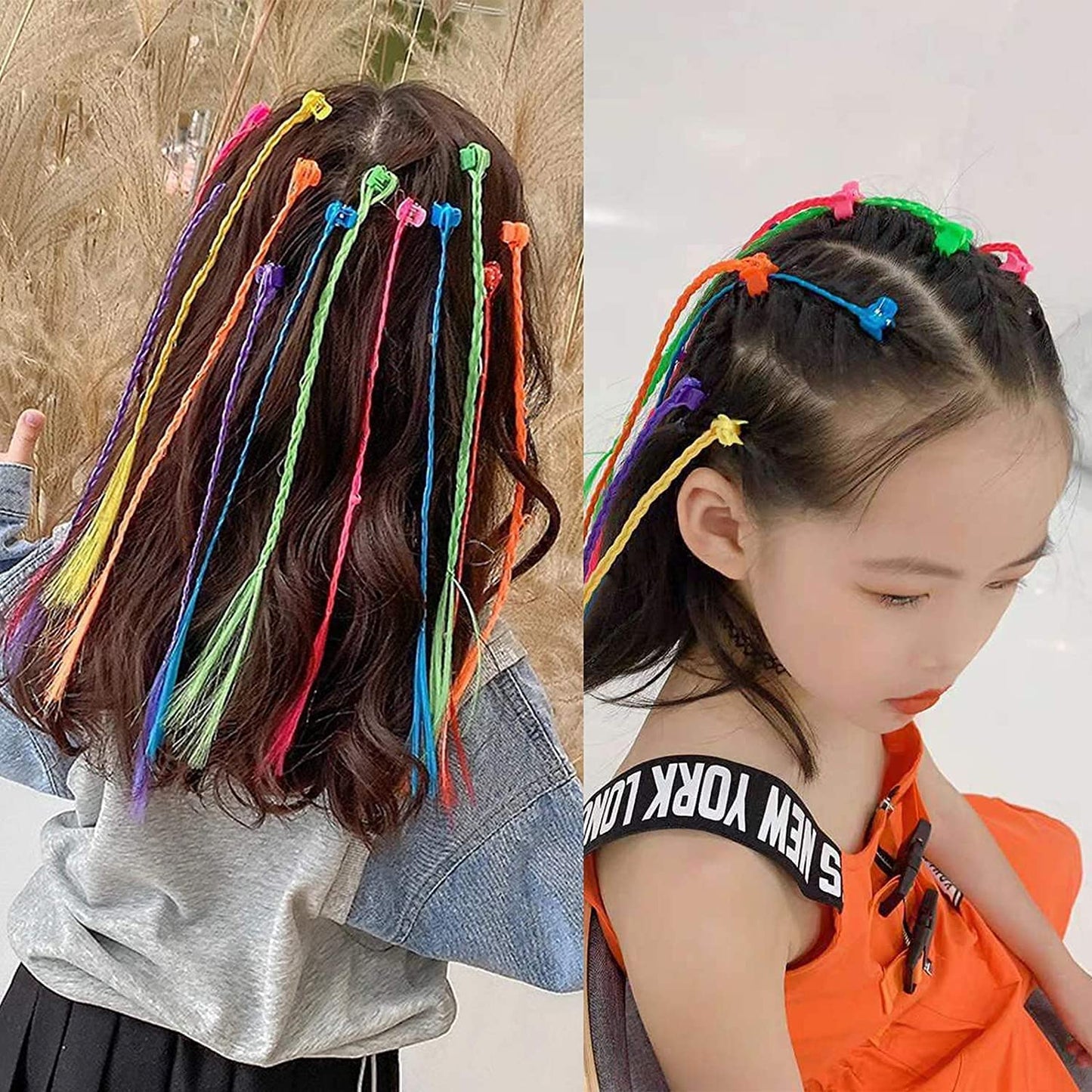 Kids Hair Clip-In Braids - 6 Pc Mix Color Fun Hair Extensions for Girls - Happy Price - Image 6