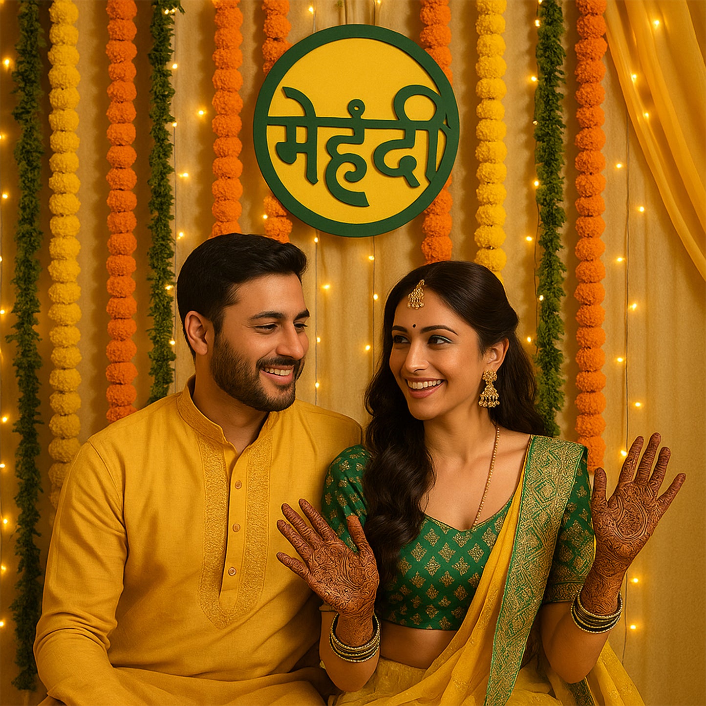 Mehndi Ceremony Round Backdrop Sign - Hindi "Mehndi" Wall Plaque (1 Pc) - Happy Price - Image 3