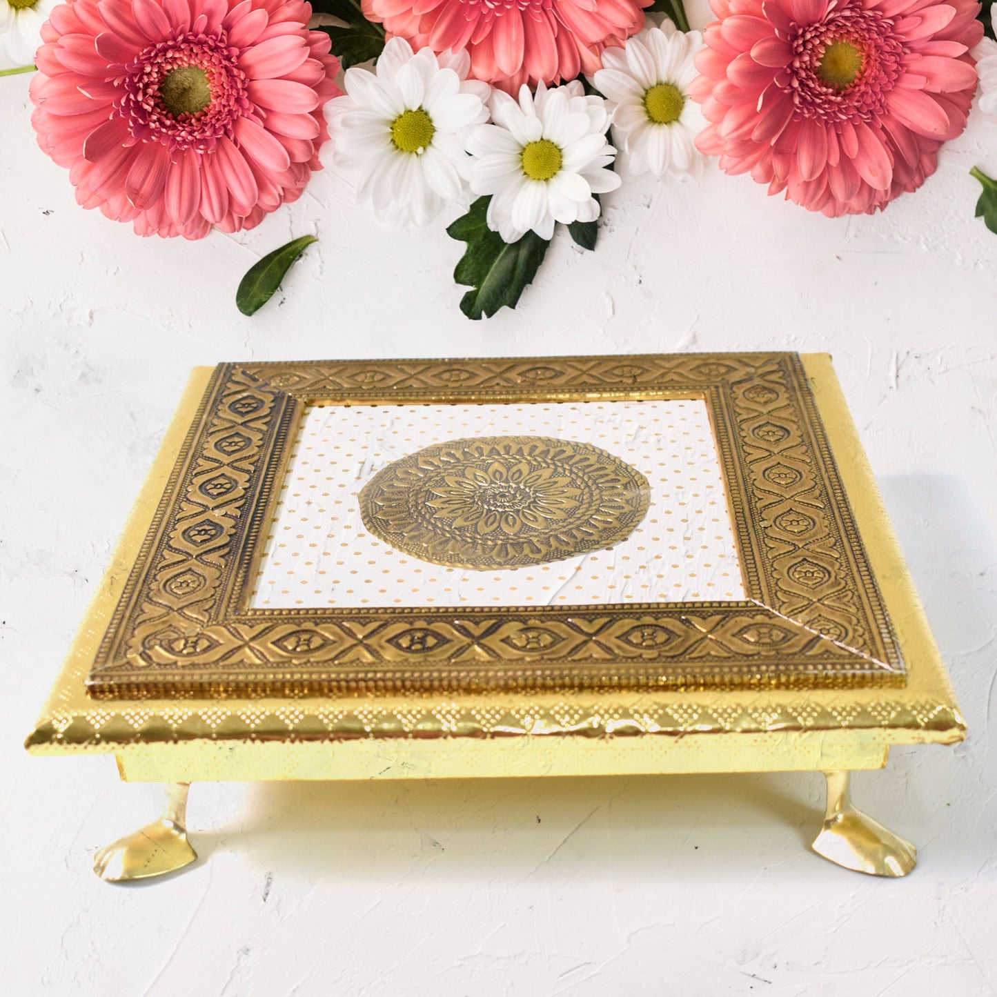 Golden - Square Pooja Chowki Patla  Bajot (2020 Cm  1 Pc) - Happy Price - Image 2