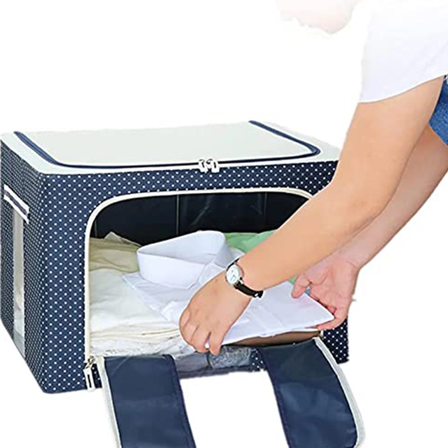 Foldable Steel Frame Clothes Living Storage Organizer Handled Bag Box For Large Size Bedding Blankets Women Saree Toys  Cloth Storage Box  Bag (66 Liter) - Happy Price - Image 7