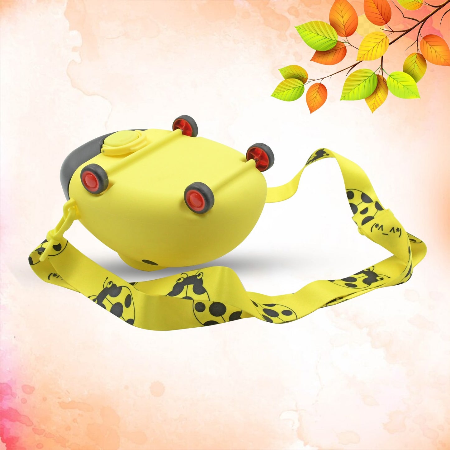 Cute Plastic Bug Shape Water Bottle With Adjustable Shoulder Strap 4 Wheel   Straw Portable Drinking Cup Water Bottle For Kids  Water Bottle  Return Gift For Kids  Water Bottle With Straw  School Kinds Water Bottle (1 Pc) - Happy Price - Image 4