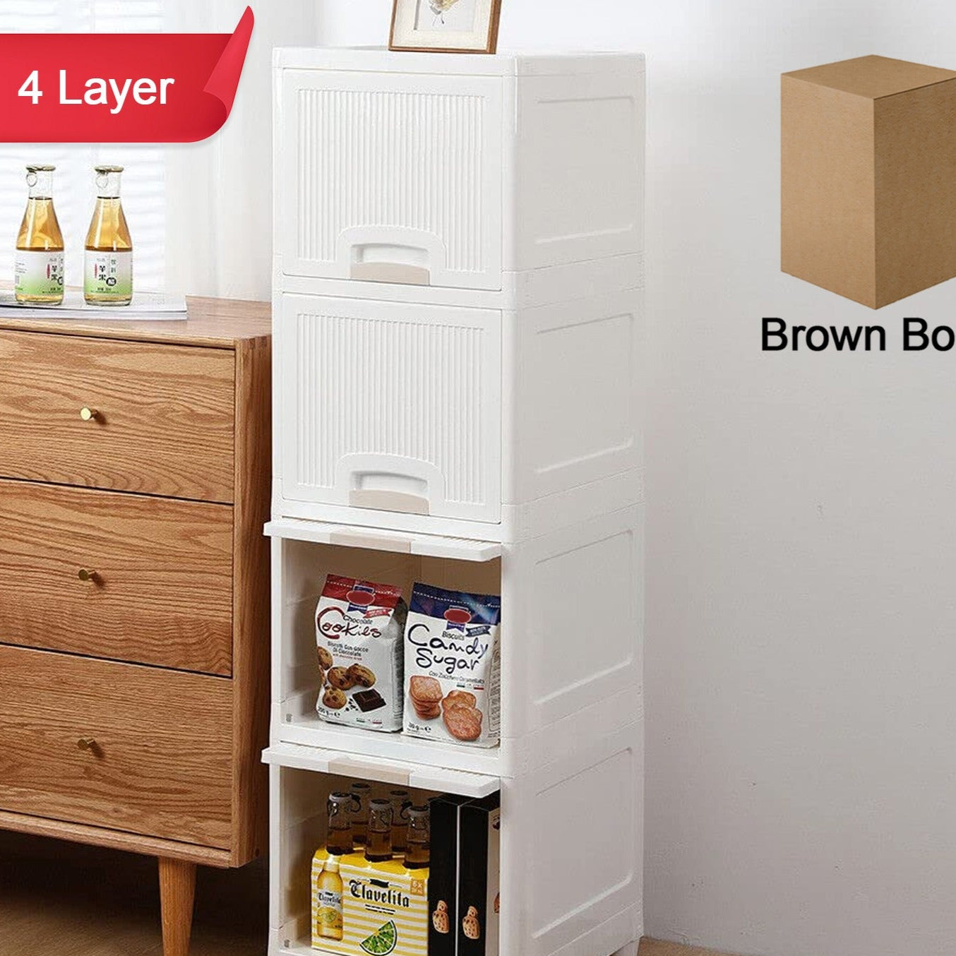 Multipurpose Storage Cabinet Storage Solutions Plastic Drawers  Multi Layer Wardrobe Storage Drawers  Foldable Multipurpose Drawer Units For Kitchen Bathroom Bedroom Cloth (4 Layer) - Happy Price - Image 1