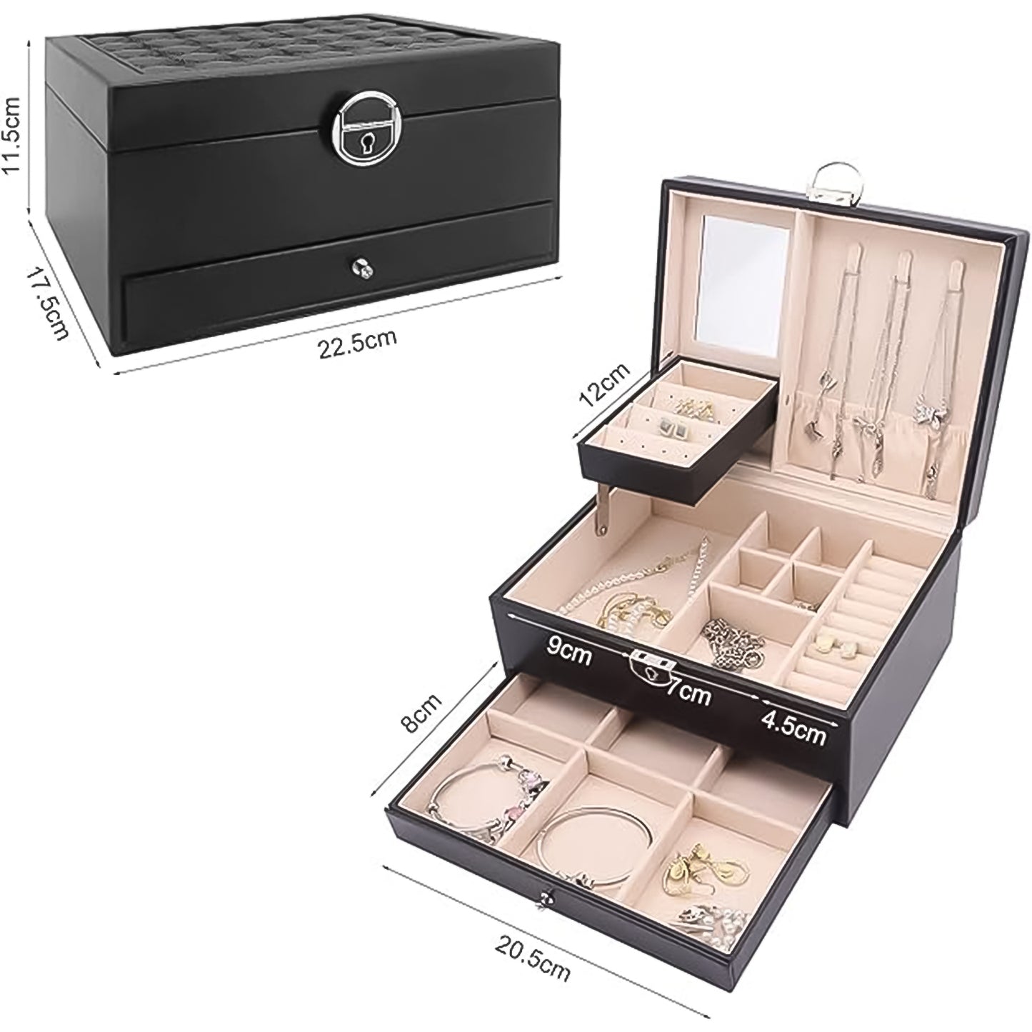 Multi-Layer Jewellery Organizer Box with Mirror & Lock - 1 Pc - Happy Price - Image 3