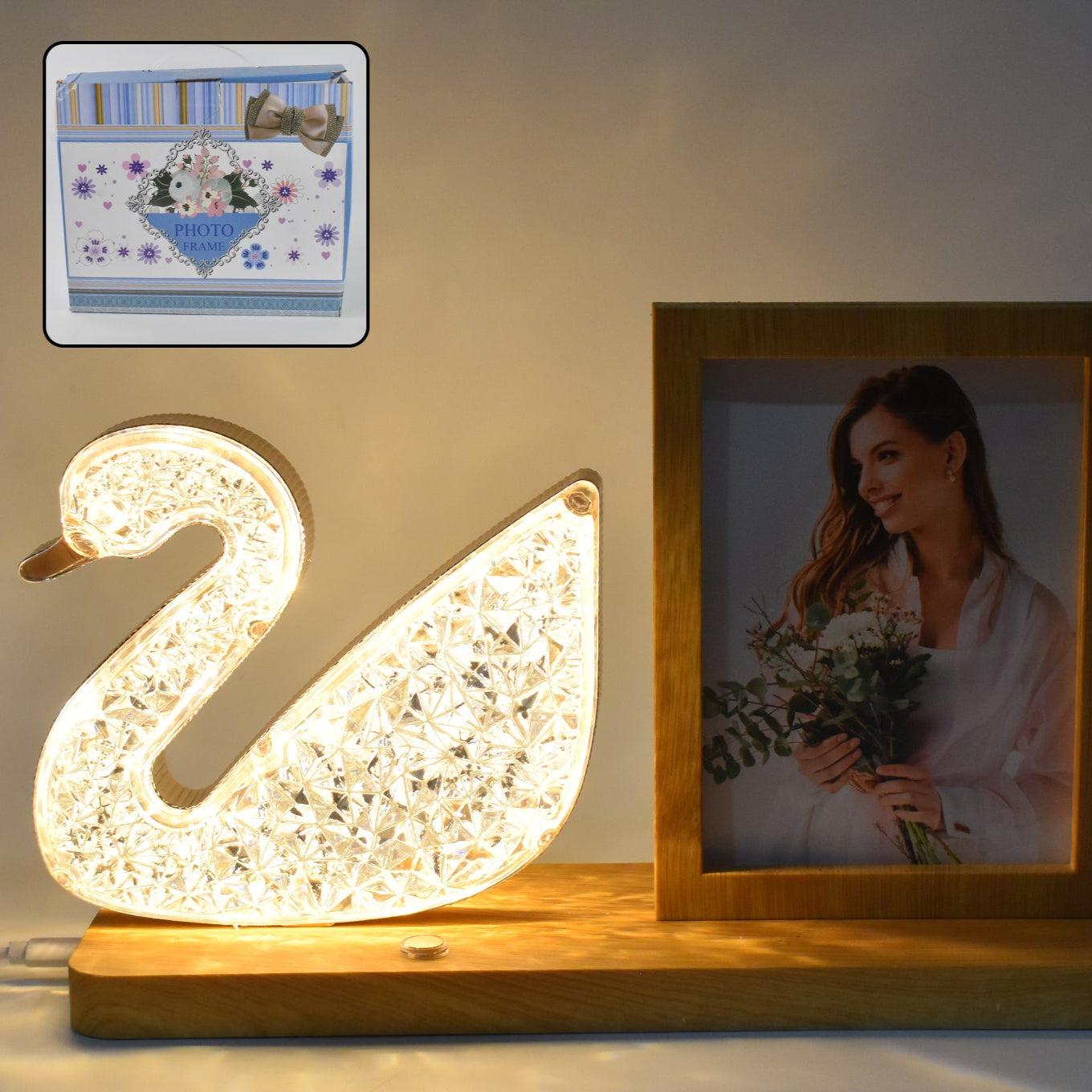 Duck Shape Cystal Led Lamp  Photo Frame Night Lamp  Wedding Gift  Love Couple - Happy Price - Image 1