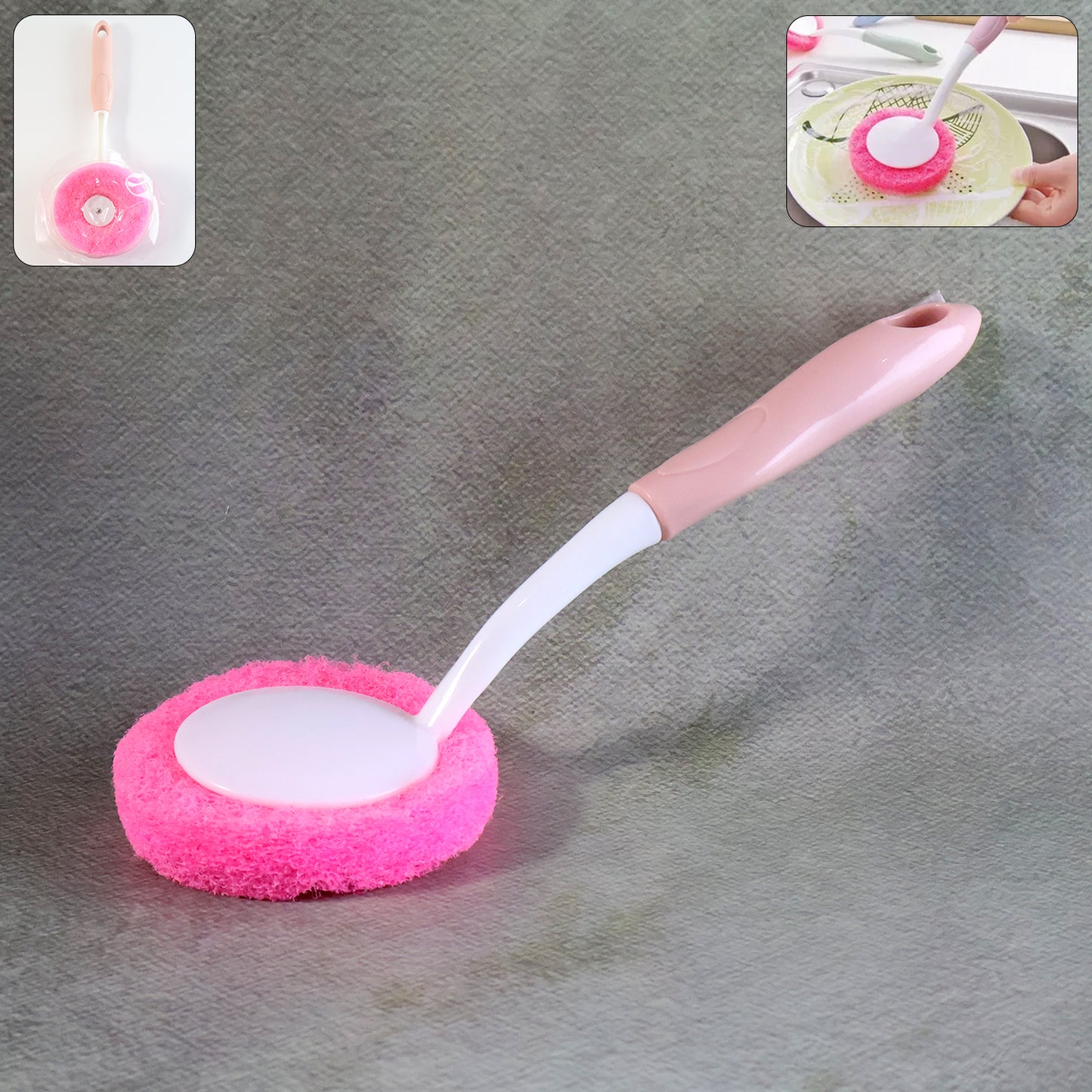 Long Handle Dish Scrubber Brush with Sponge Head - 1 Pc - Happy Price - Image 2