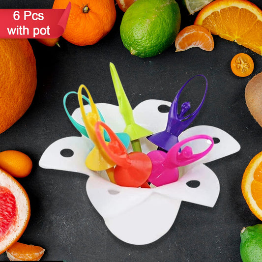 Dancing Doll Fruit Fork Cutlery Set With Stand Set Of 6. - Happy Price - Image 1