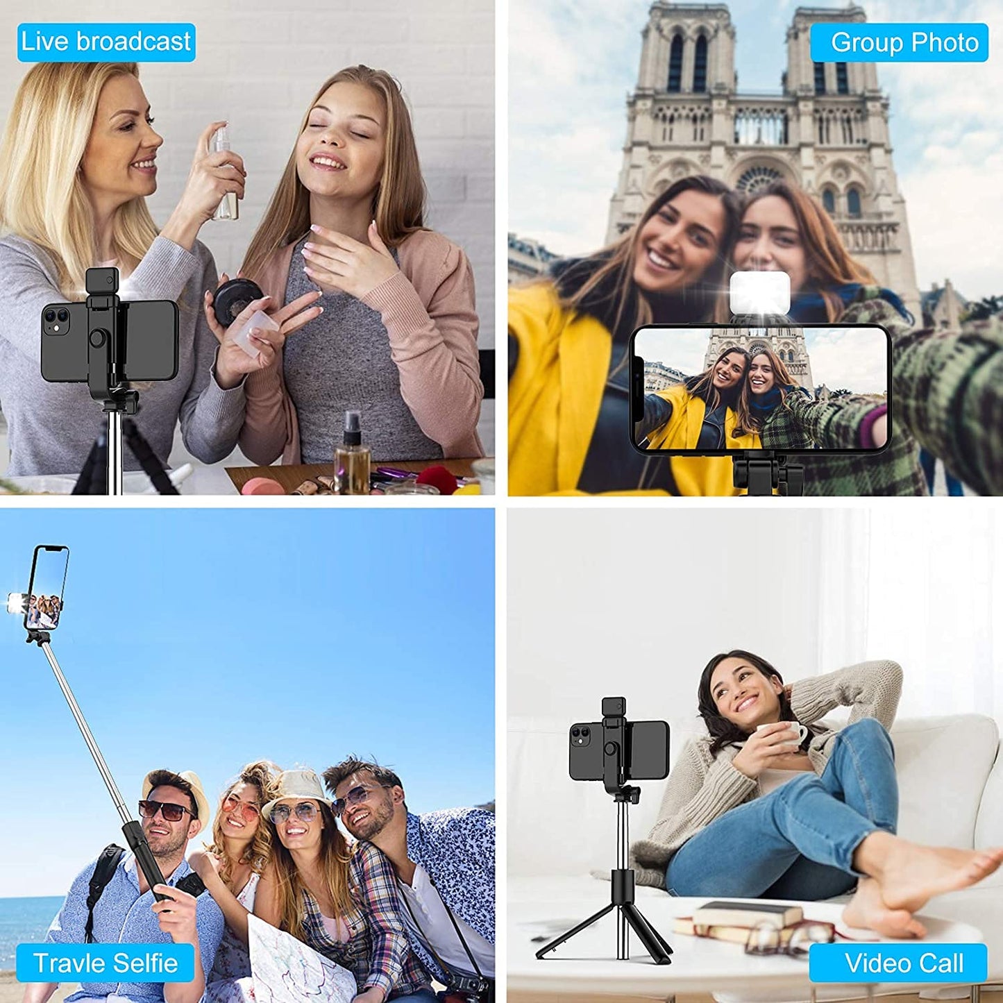 3-in-1 Wired Selfie Stick with Tripod and Light, Extends to 70cm - Happy Price - Image 3