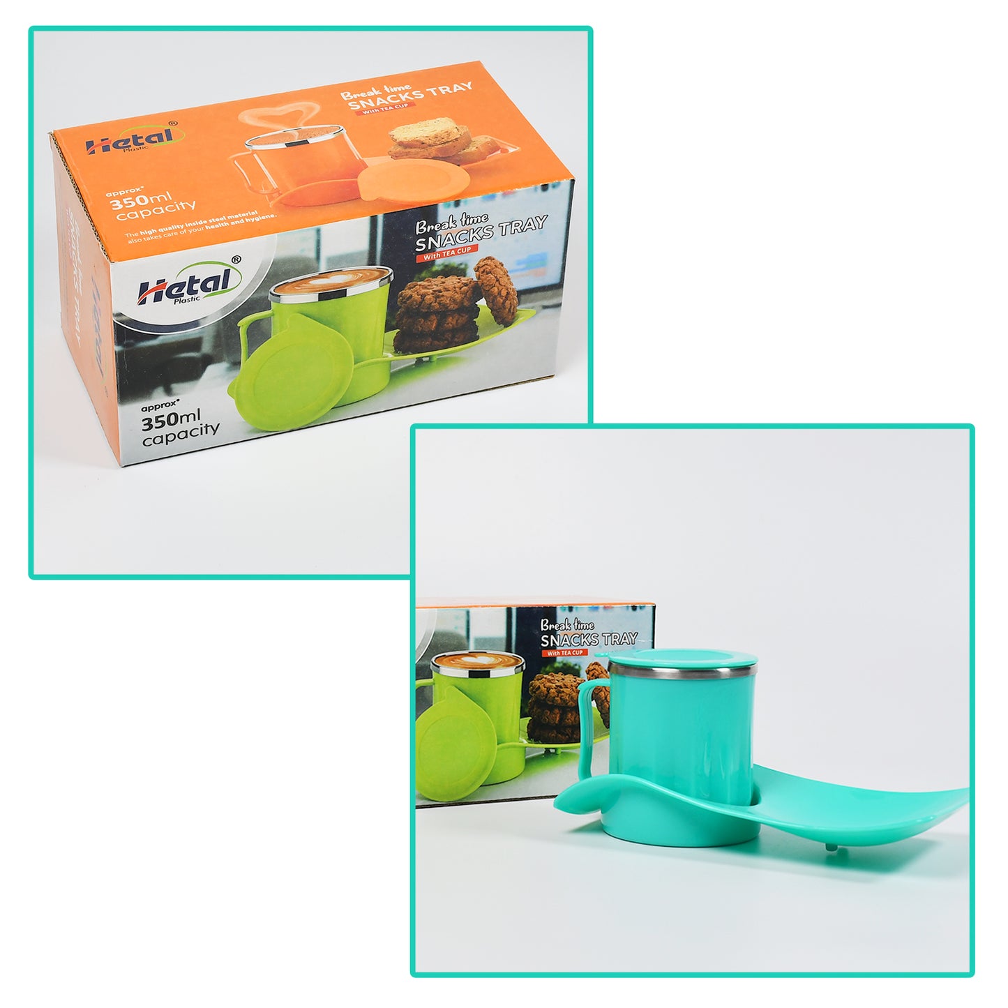 Snacks Tray  Inside Steel Cup 350ml Break Time Tray For Kids  Home Use - Happy Price - Image 3