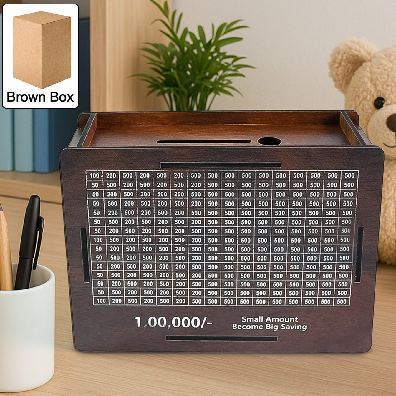 Wooden Money  Piggy Bank Money Box (1 Pc  Pen Not Included) - Happy Price - Image 1