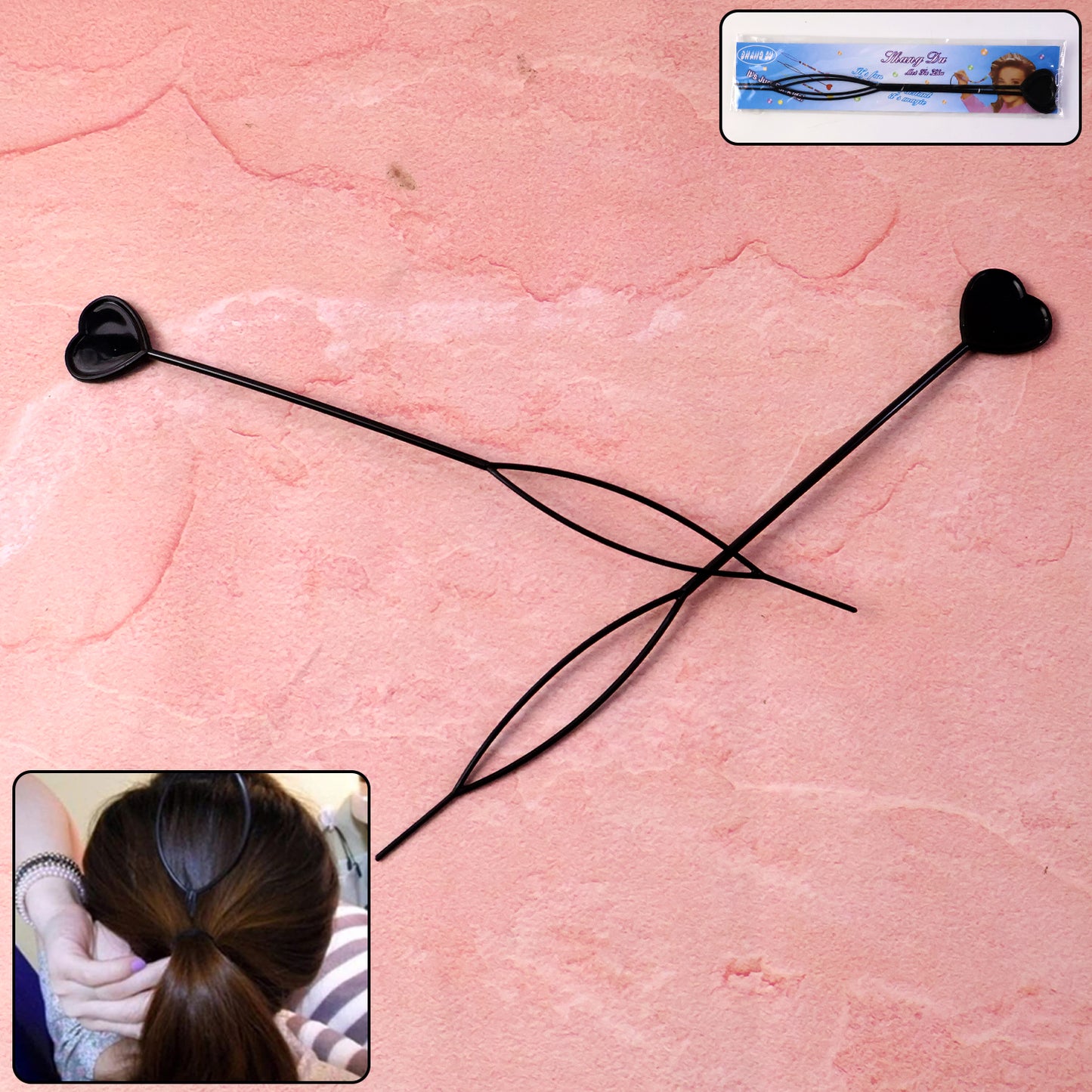 Heart Shape Hair Clips (2 Pcs) - Black Fashion Hair Accessories - Happy Price - Image 7
