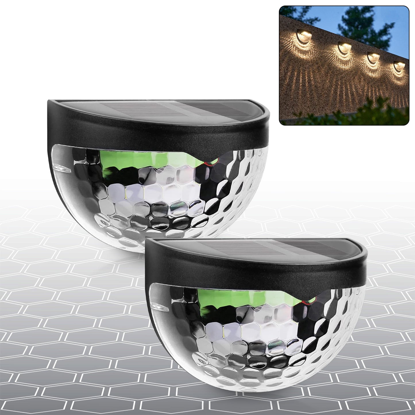 6 Led Solar Powered Wall Mount Fence Light With Honeycomb Shade Design (2 Pc Set) - Happy Price - Image 4