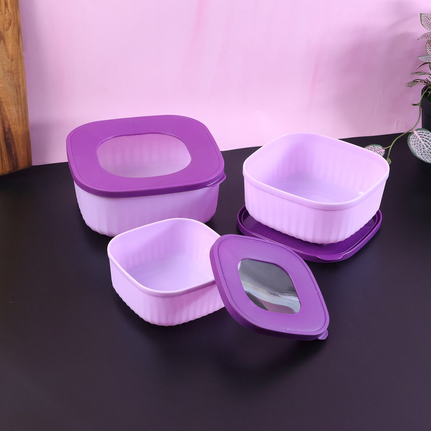 3 Piece Stackable Food Storage Container Set with Lids - Square Kitchen Organisers - Happy Price - Image 6
