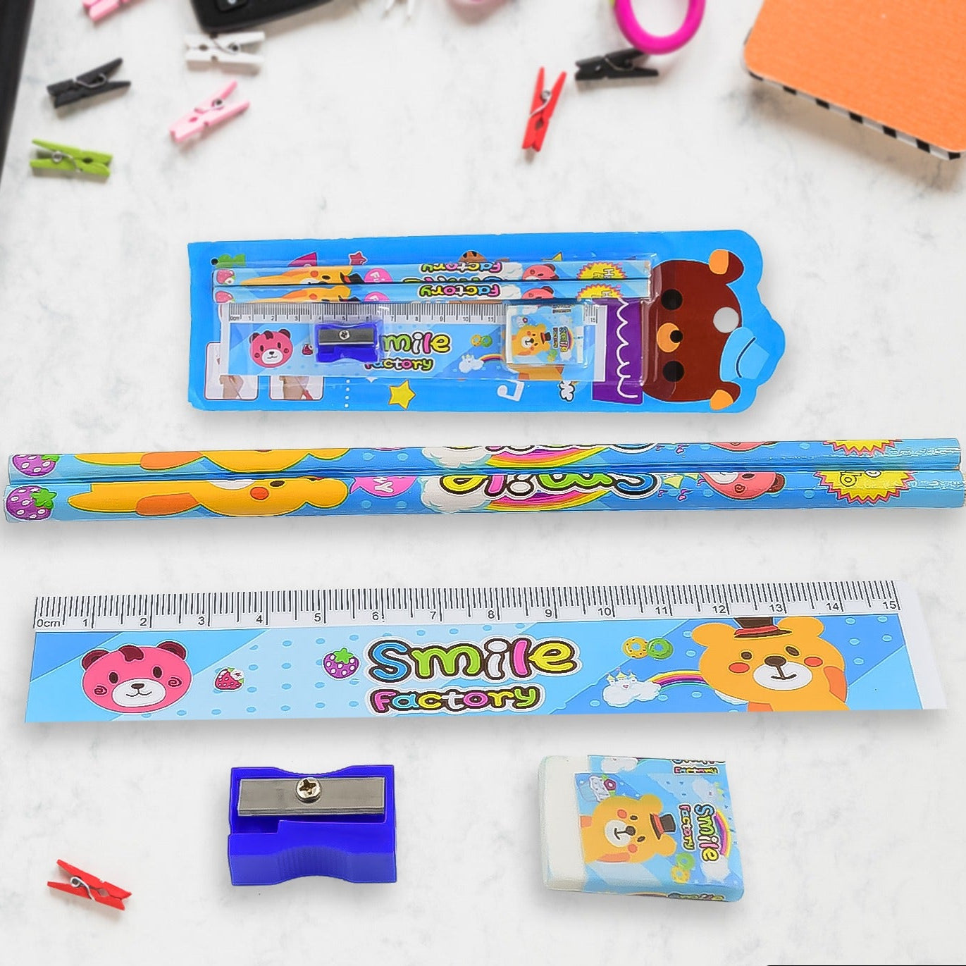 Cartoon Wooden Pencil Set For Kids Boys Return Gifts Birthday Party Space Stationary Set Pencil Eraser Sharpener Combo Kit For Kids Boys - Happy Price - Image 1