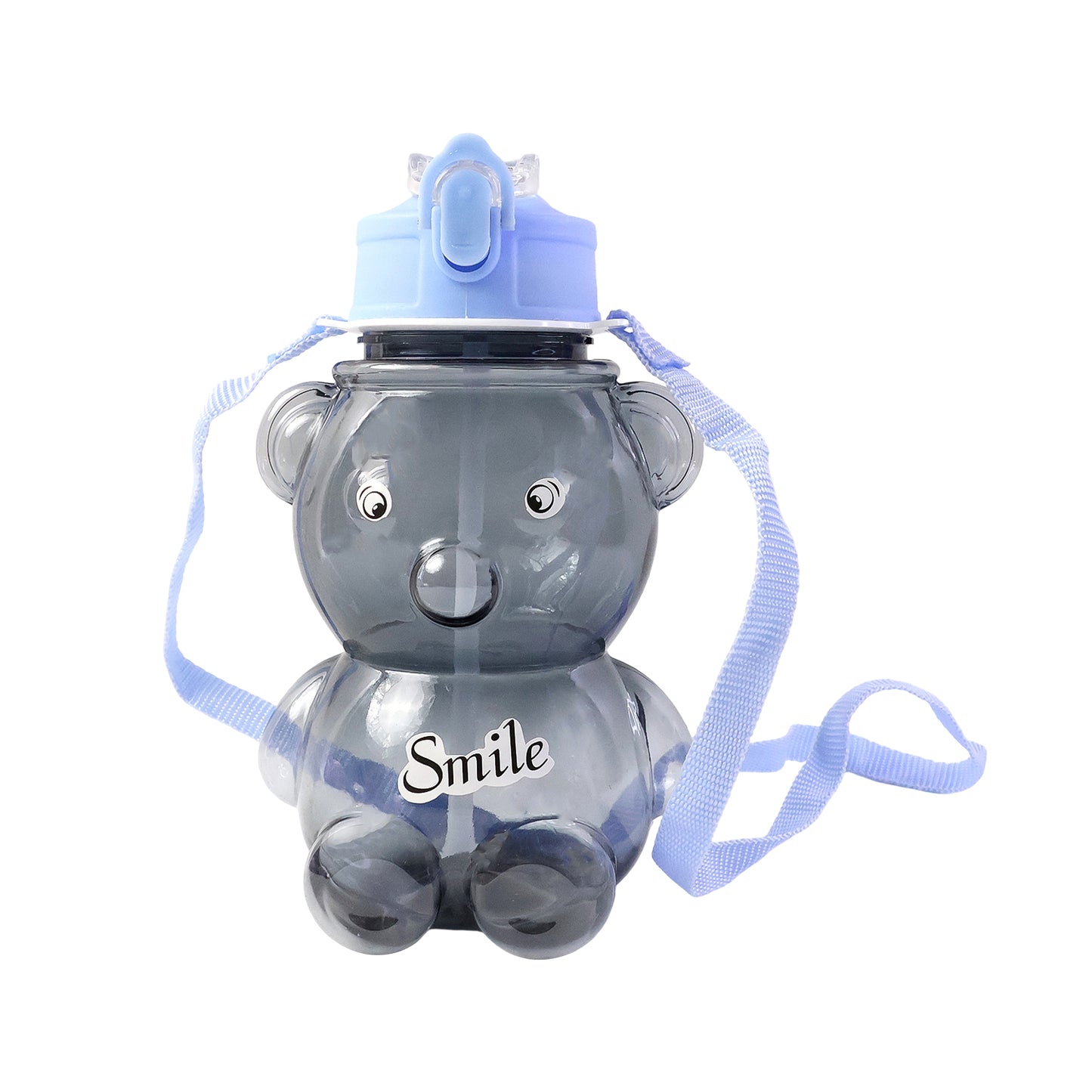 Kids Cartoon Bear Water Bottle With Straw  Shoulder Strap (1 Pc)