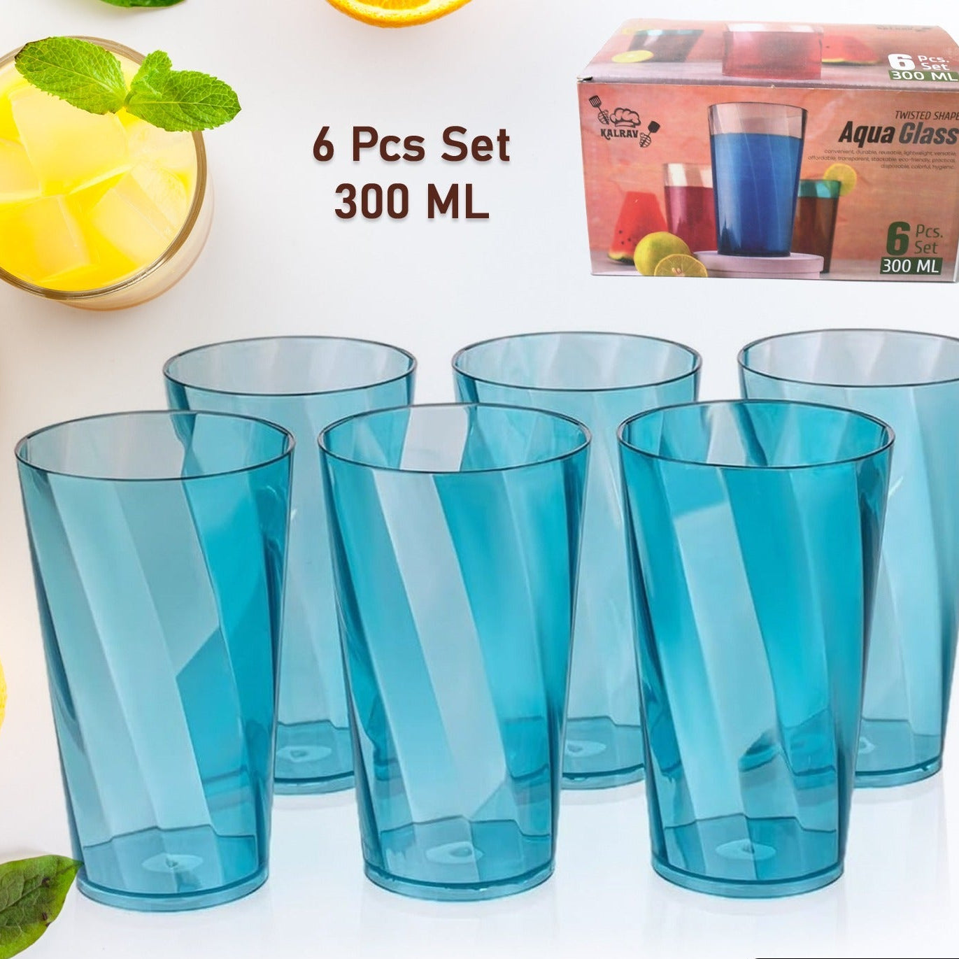 Premium Juice And Water Glasses Set Of 6 Transparent 300ml Drinking Water Glasses Stylish  Crystal Square Highball Glasses For Water Juice  Cocktails Glass Set Of 6 For Water - Happy Price - Image 1