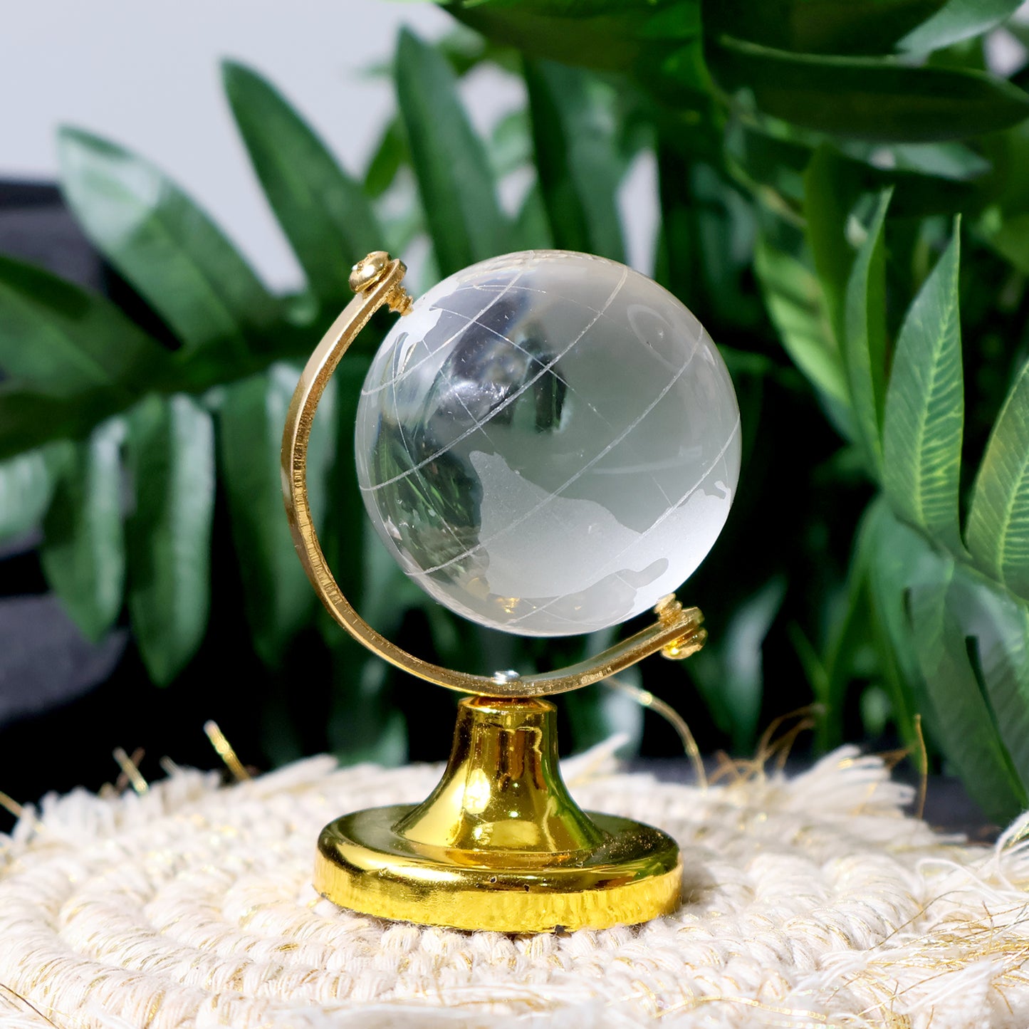 Small Crystal Globe Table Showpiece With Golden Stand (1 Pc) - Happy Price - Image 2