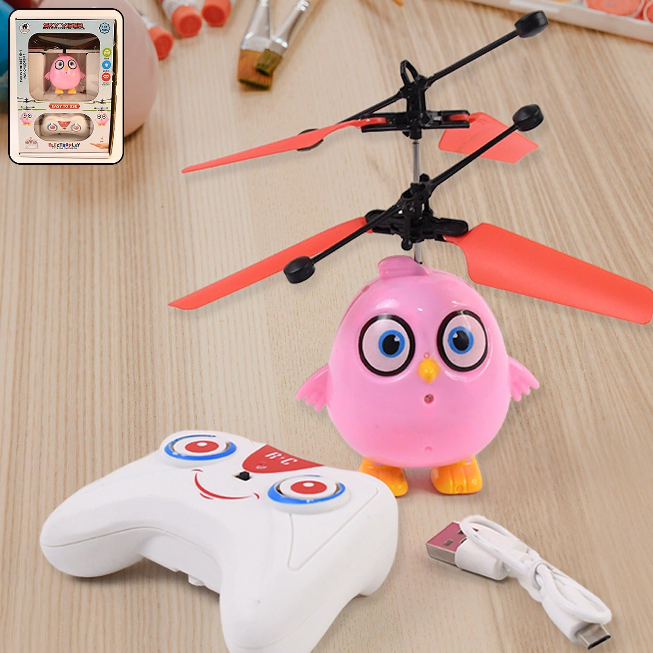 Pink Owl Remote Control Flying Toy with LED Lights (1 Set) - Great Price - Image 1