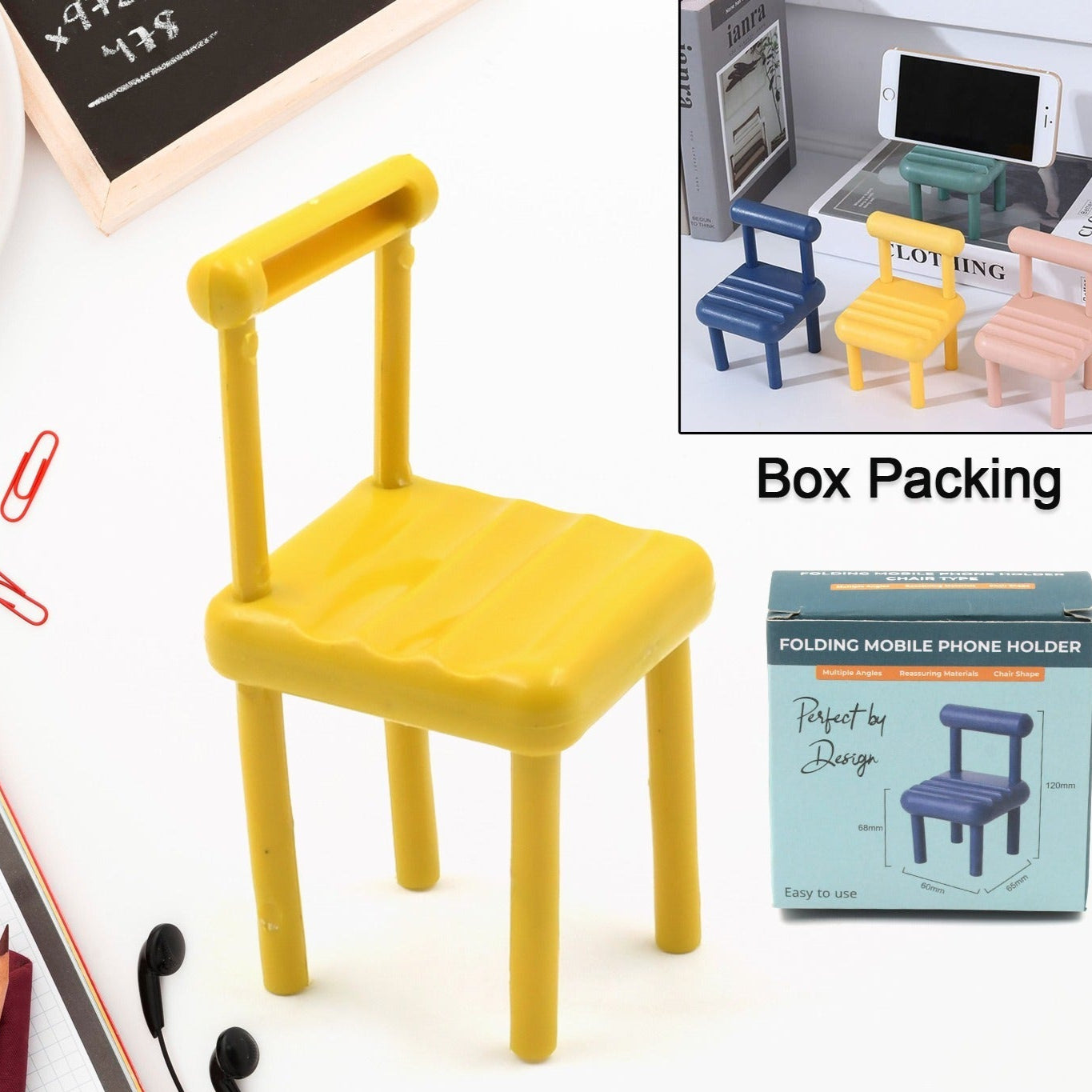 Mobile Phone Holder Mini Chair Cell Phone Stand Portable Smartphone Dock Cellphone Holder For Desktop Design Compatible With All Mobile Phones (1 Pc) - Happy Price - Image 1