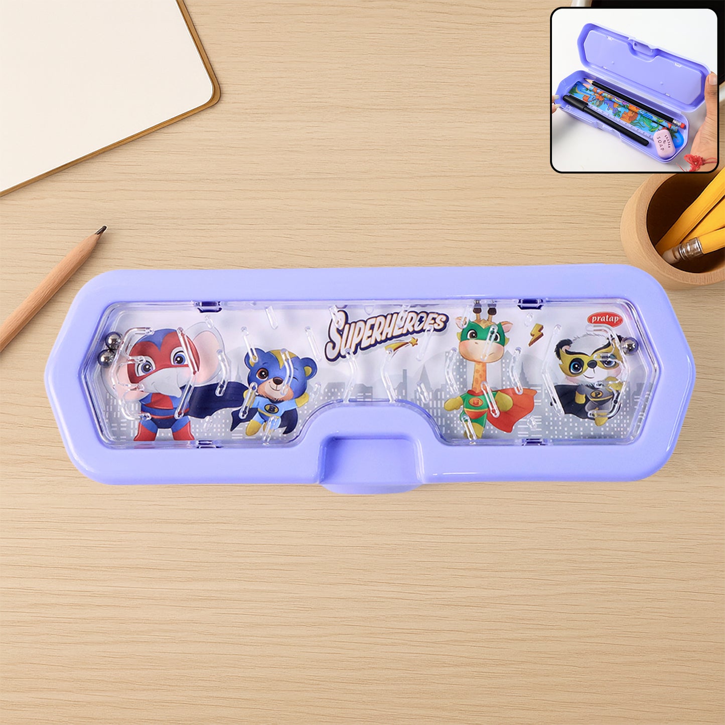 Cartoon Character Printed Plastic Pencil Box With Built-in Maze Puzzle Game (1 Pc) - Happy Price - Image 7