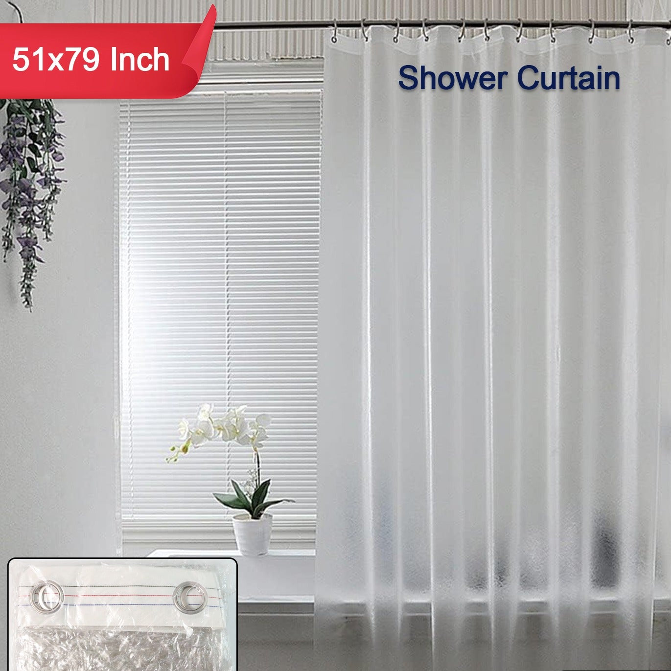 Waterproof Frosted Shower Curtain - 51x79 Inch Privacy Liner with Rings - Happy Price - Image 1