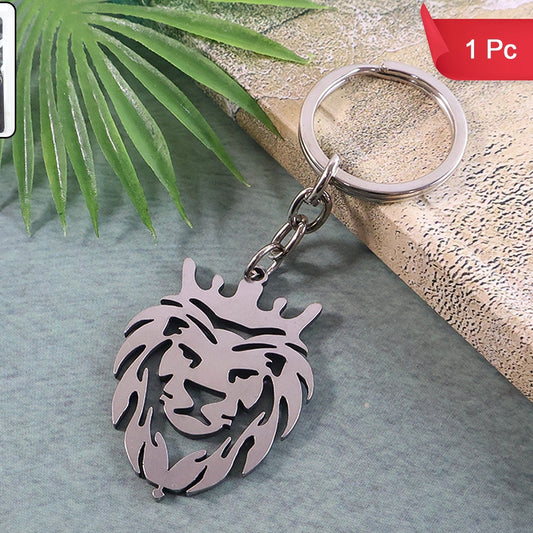 Stainless Steel Lion Head Keychain (1 Pc) - Regal Crown Design - Happy Price - Image 1