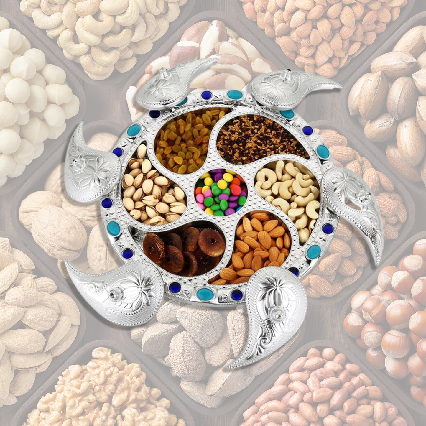 Multipurpose 7 Compartment Dry Fruit Serving Rotating Tray  Candy Chocolate Snacks Storage Box Masala Box - Happy Price - Image 2
