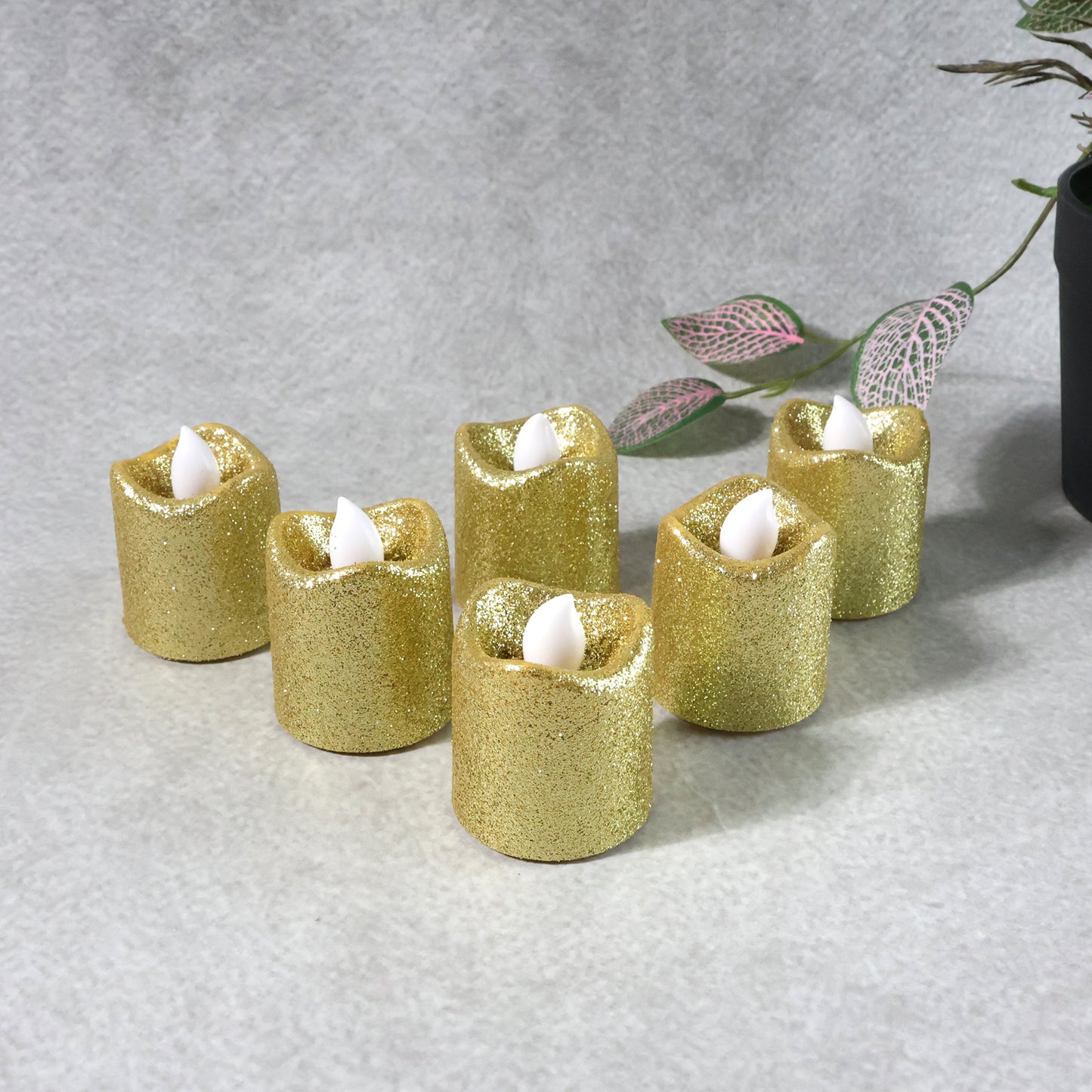 Glitter LED Tealight Candles - 6 Pc Set for Festive Decor - Happy Price - Image 3