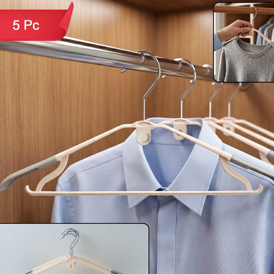 Set of 5 Durable Plastic Clothes Hangers with Non-Slip Grip - Happy Price - Image 1