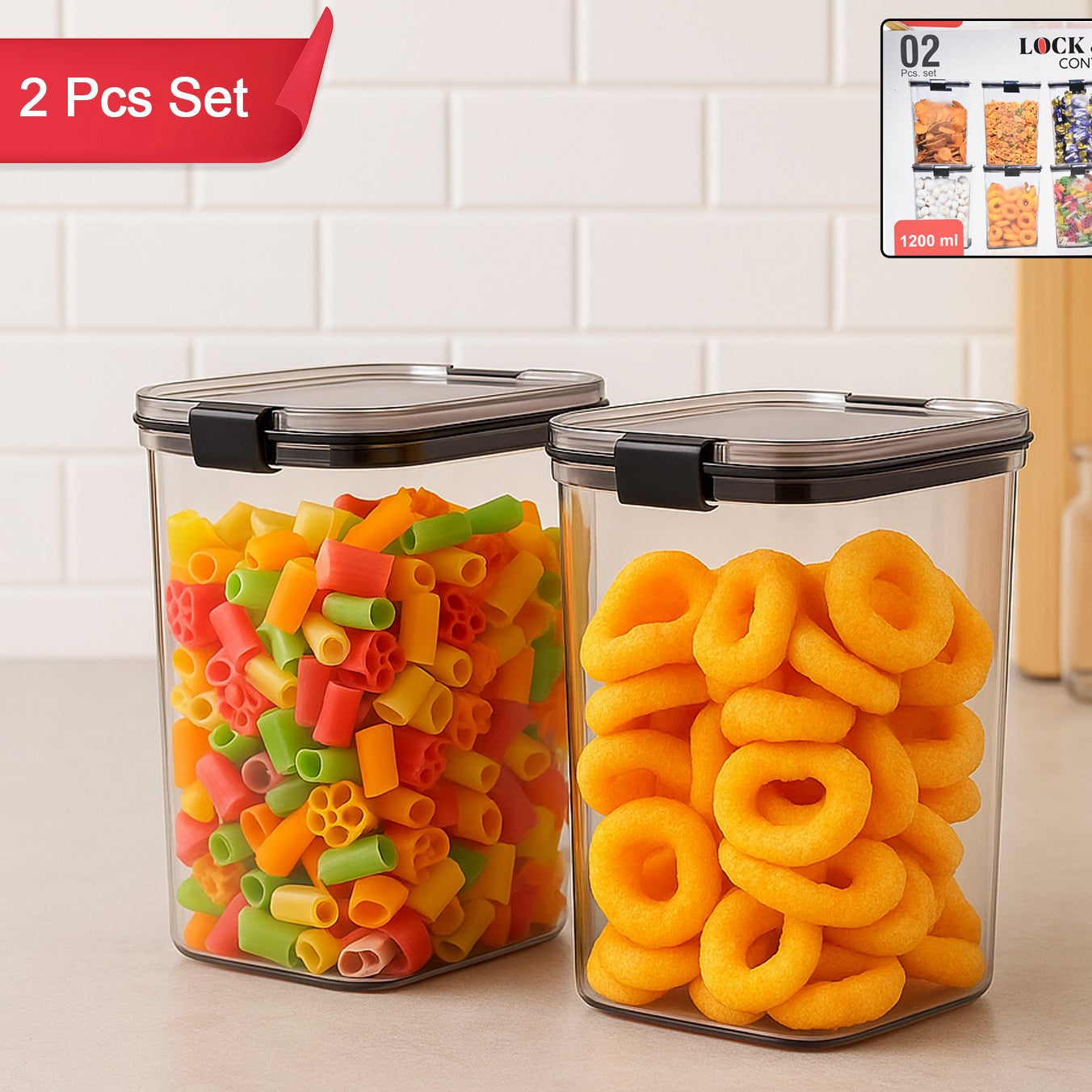 1200 Ml Airtight Lock  Lock Food Storage Container Set  2 Piece - Happy Price - Image 1