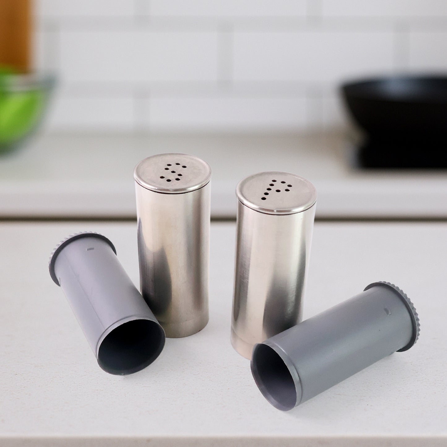Stainless Steel Salt & Pepper Shakers Set - 2 Piece Cylindrical Spice Dispensers - Happy Price - Image 6