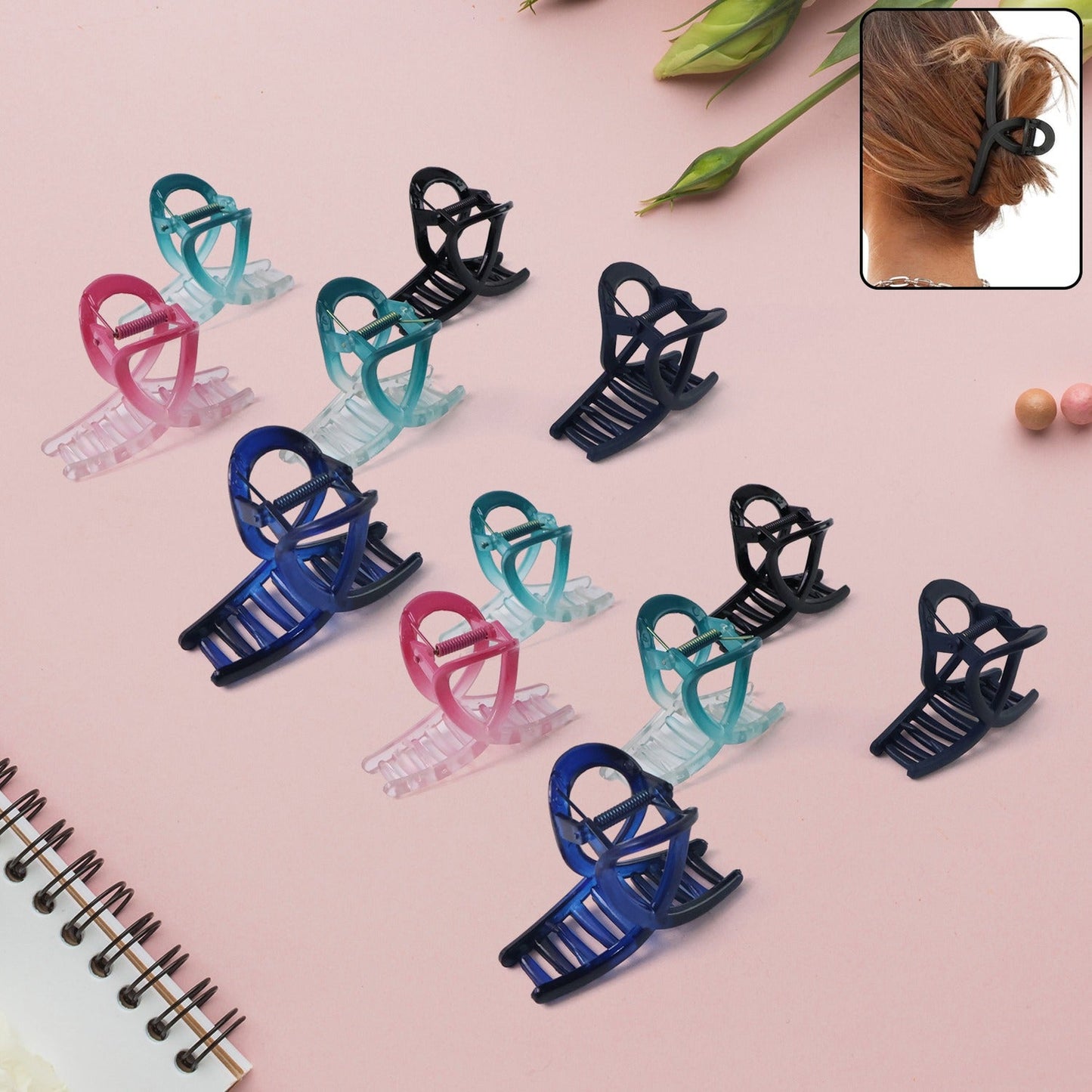 12 Piece Assorted Matte Finish Plastic Hair Clips Set - Happy Price - Image 1