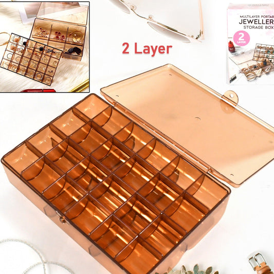 2 Layer Acrylic Jewelry Storage Box Dustproof Earring Box Storage Box Portable Nail Art Storage Case 24-grid Small And 6-grid Big Case Makeup Vanity Box (1 Pc  30 Compartment) - Happy Price - Image 1