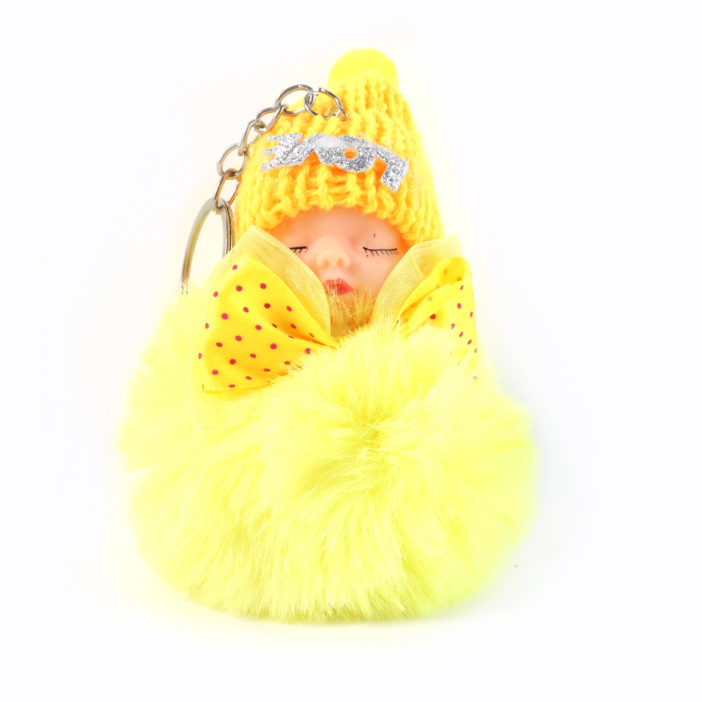 Cute Sleeping Doll Plush Keychain with Soft Fur Ball - 1 Pc - Happy Price - Image 2
