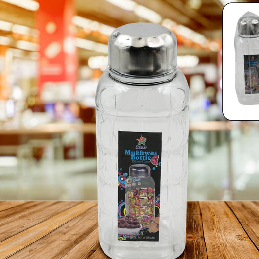 Plastic Transparent Mukhwas Bottle With Steel Cap  Mouth Freshener  Dryfruits Multipurpose Air Tight And Bpa Free Kitchen Storage Bottle (1 Pc) - Happy Price - Image 1