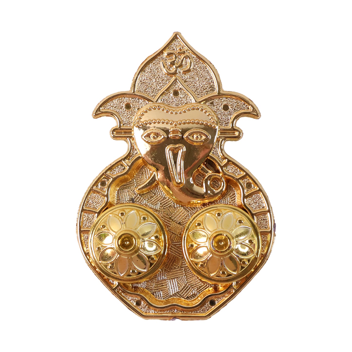 Lord Ganesha Kumkum Holder with Dual Compartments - Golden Plastic Pooja Accessory (1 Pc) - Happy Price - Image 2