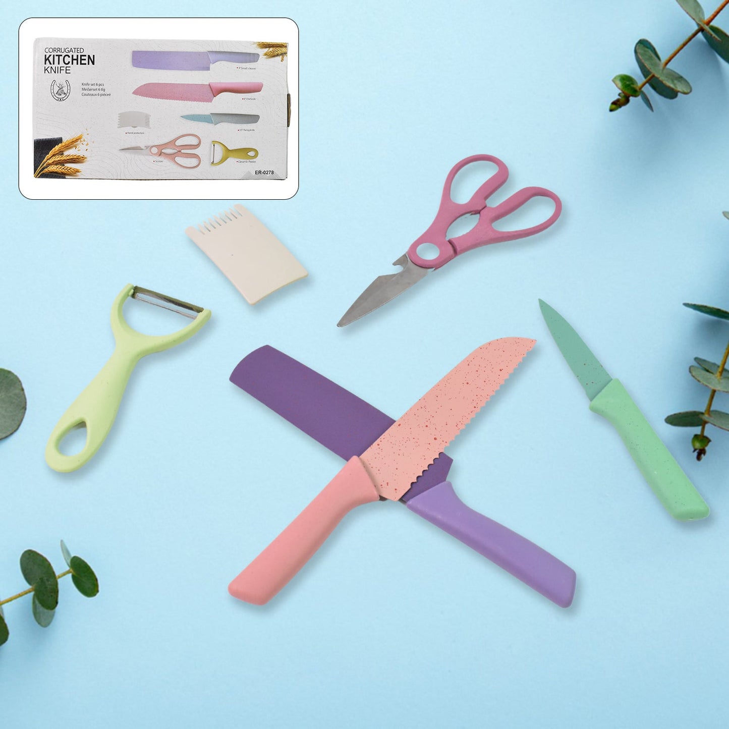 6 Piece Professional Kitchen Knife Set - Assorted Colors - Happy Price - Image 1
