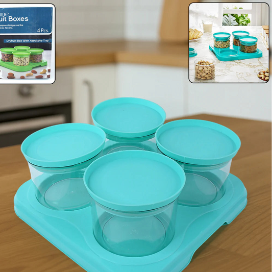Airtight Container Jar 4 Pc Set With Stylish Tray For Kitchen Unbreakable Jar Set For Multipurpose Storage ( Mukhwas Dani ) - Happy Price - Image 1