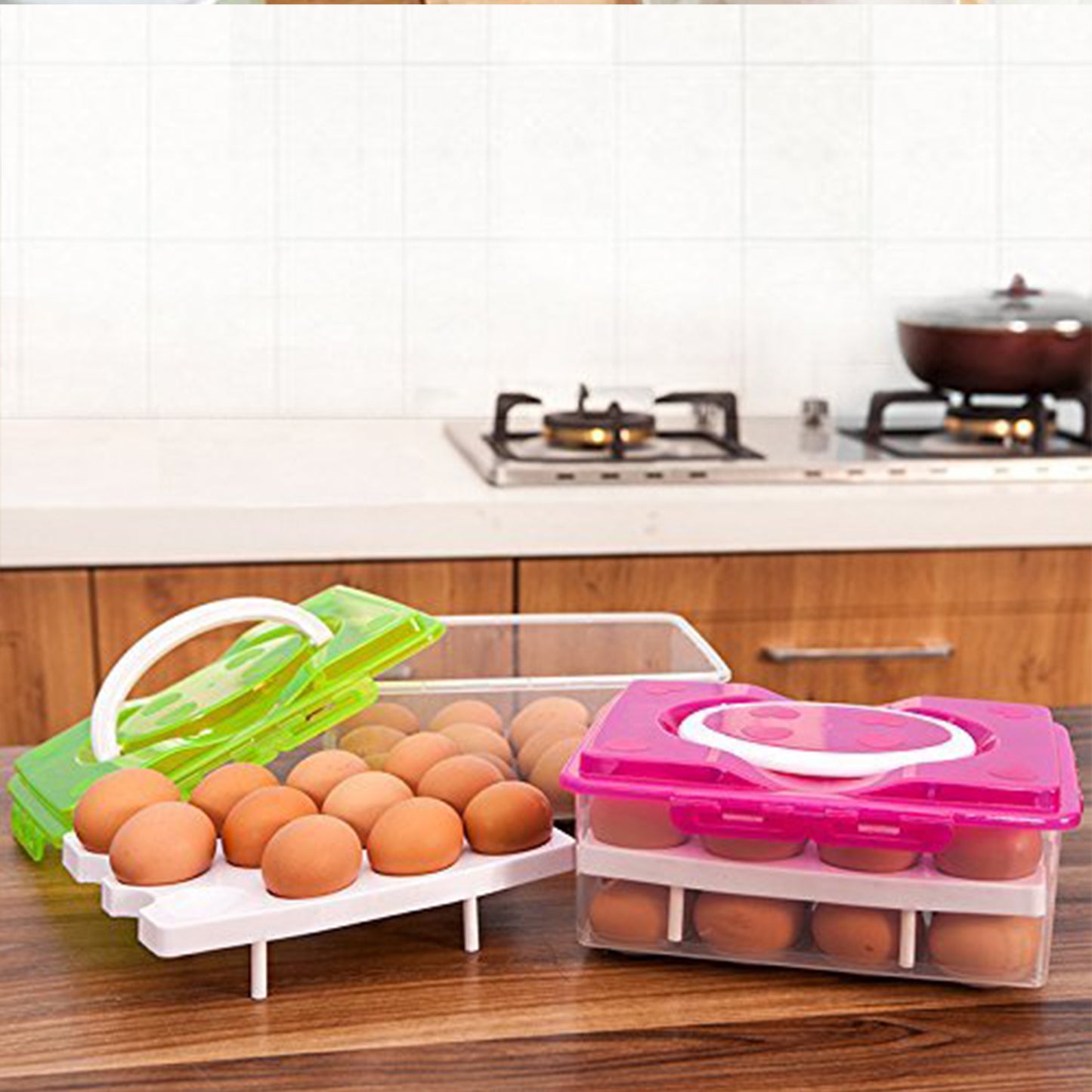 2layer 32 Grid Egg Tray With Lid Egg Carrier Holder For Refrigerator Camping Food Storage Container With Handle (1 Pc ) - Happy Price - Image 3