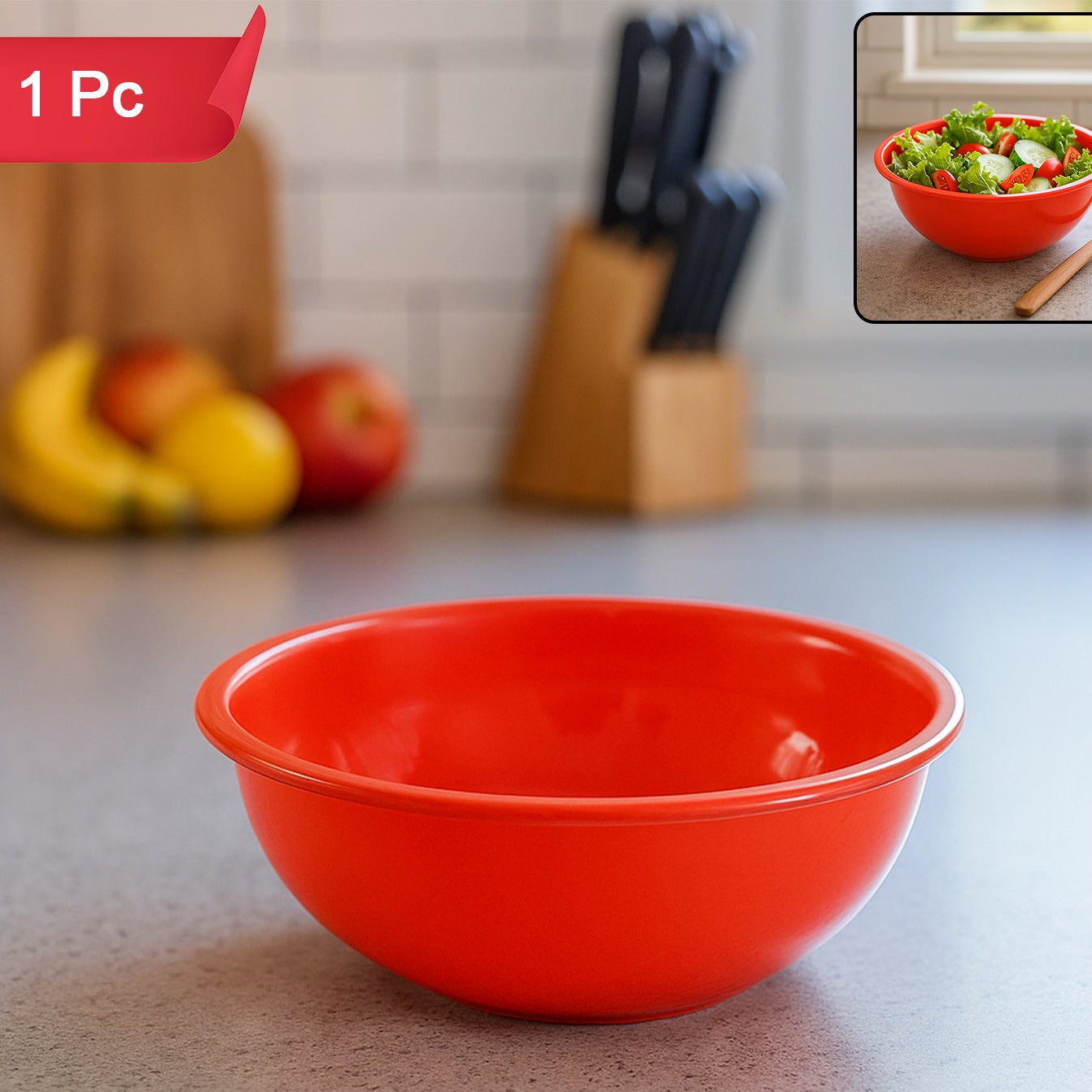 6 Inch Red Deep Serving Bowl - Durable Plastic Kitchen Bowl (1 Pc) - Happy Price - Image 1