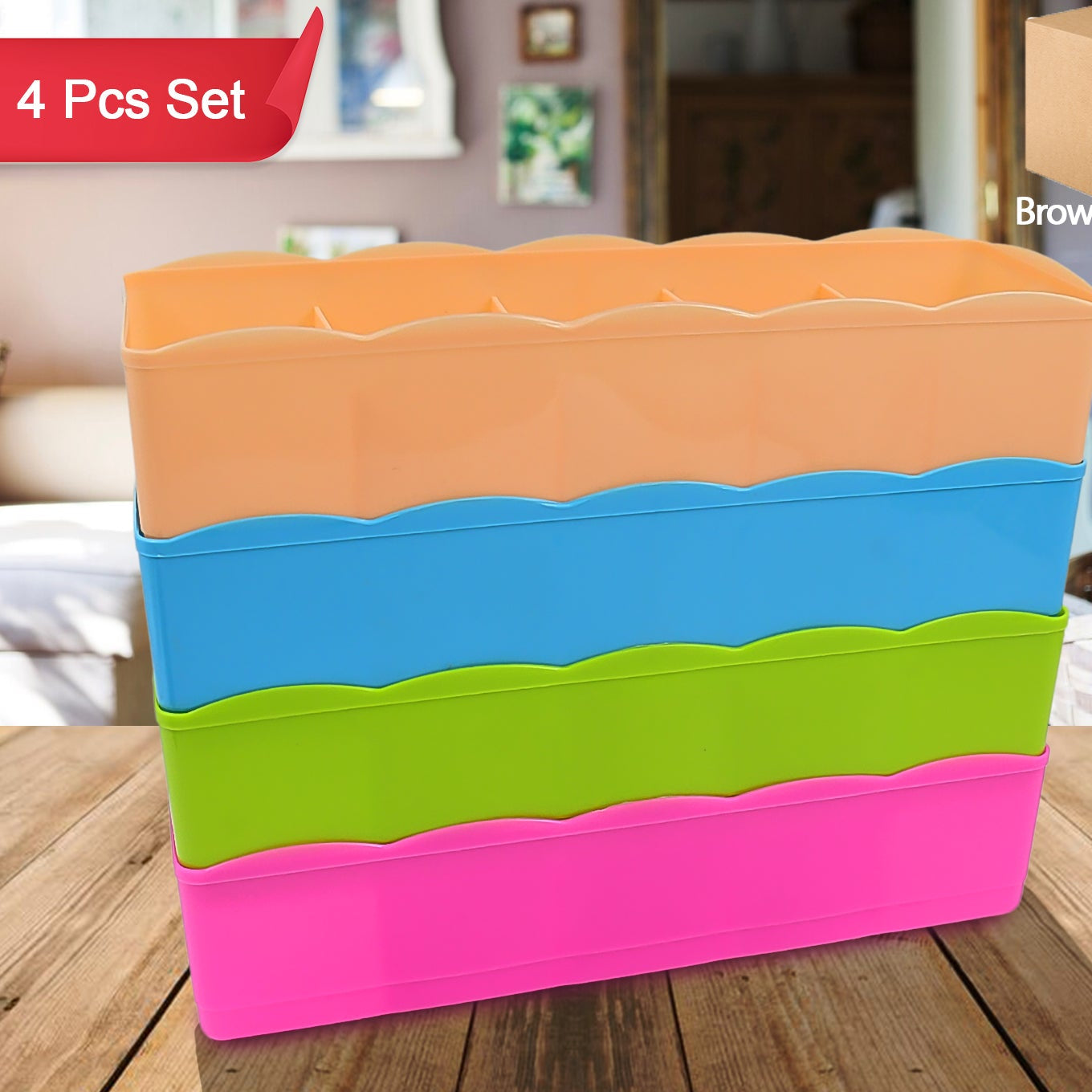 5-compartments Sockshandkerchiefunderwear Storage Box Socks Drawer Closet Organizer Storage Boxes (Pack Of 4) - Happy Price - Image 1