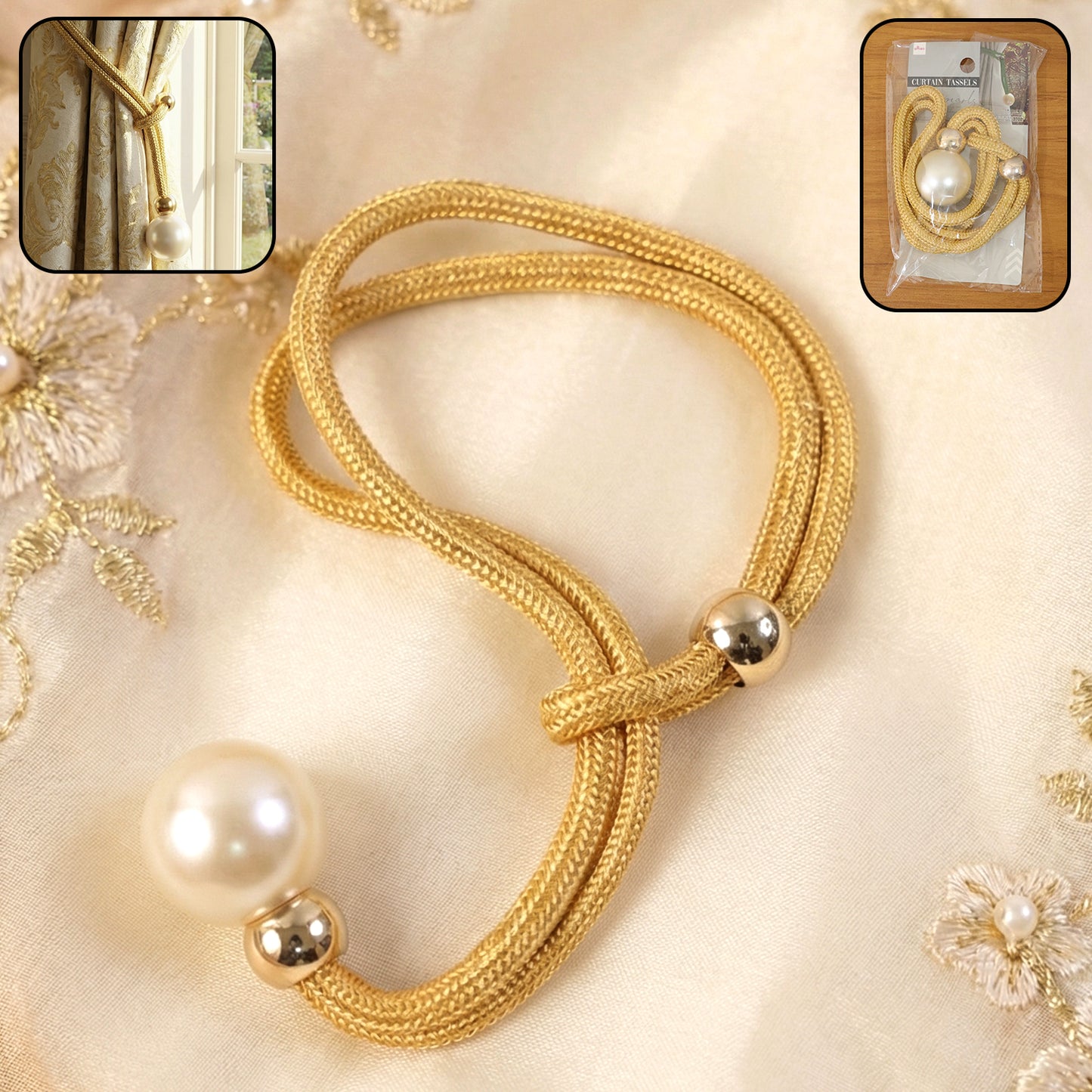 Decorative Curtain Tieback with Pearl Accent - 1 Pc - Happy Price - Image 2