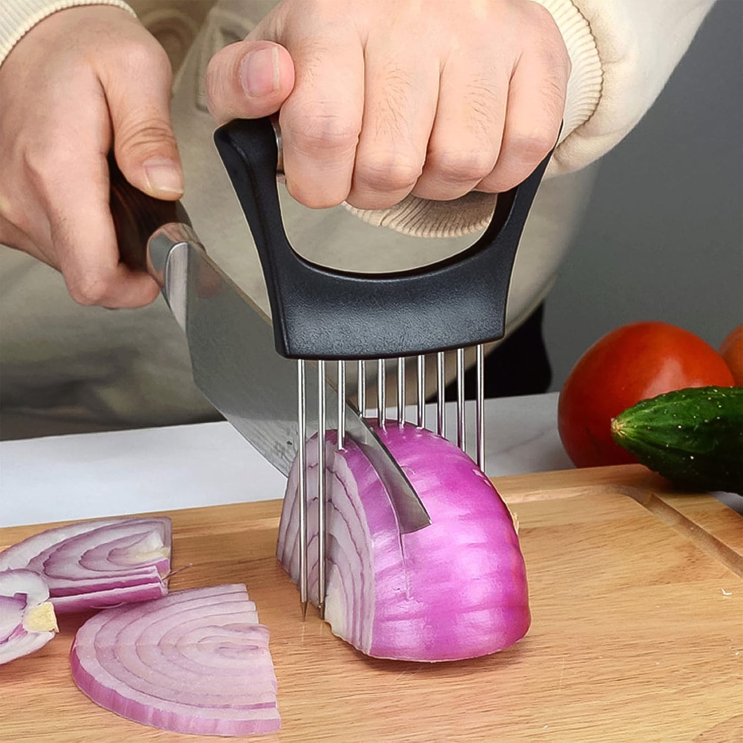Stainless Steel Vegetable Slicer Holder - Onion Cutter with Grip Handle (1 Pc) - Happy Price - Image 6