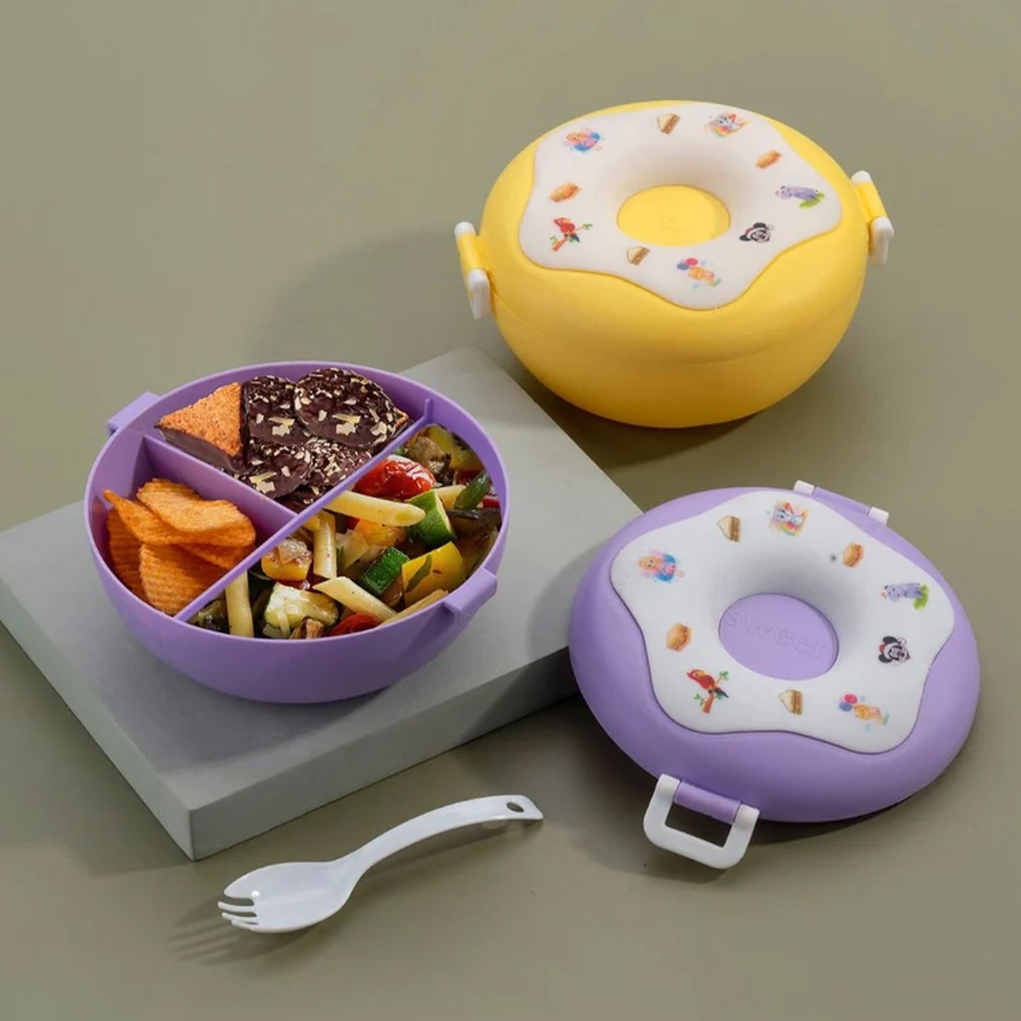 Donut Shaped Double Insulated 3 Compartment Lunch Box (1 Pc  Mix Color) - Happy Price - Image 5
